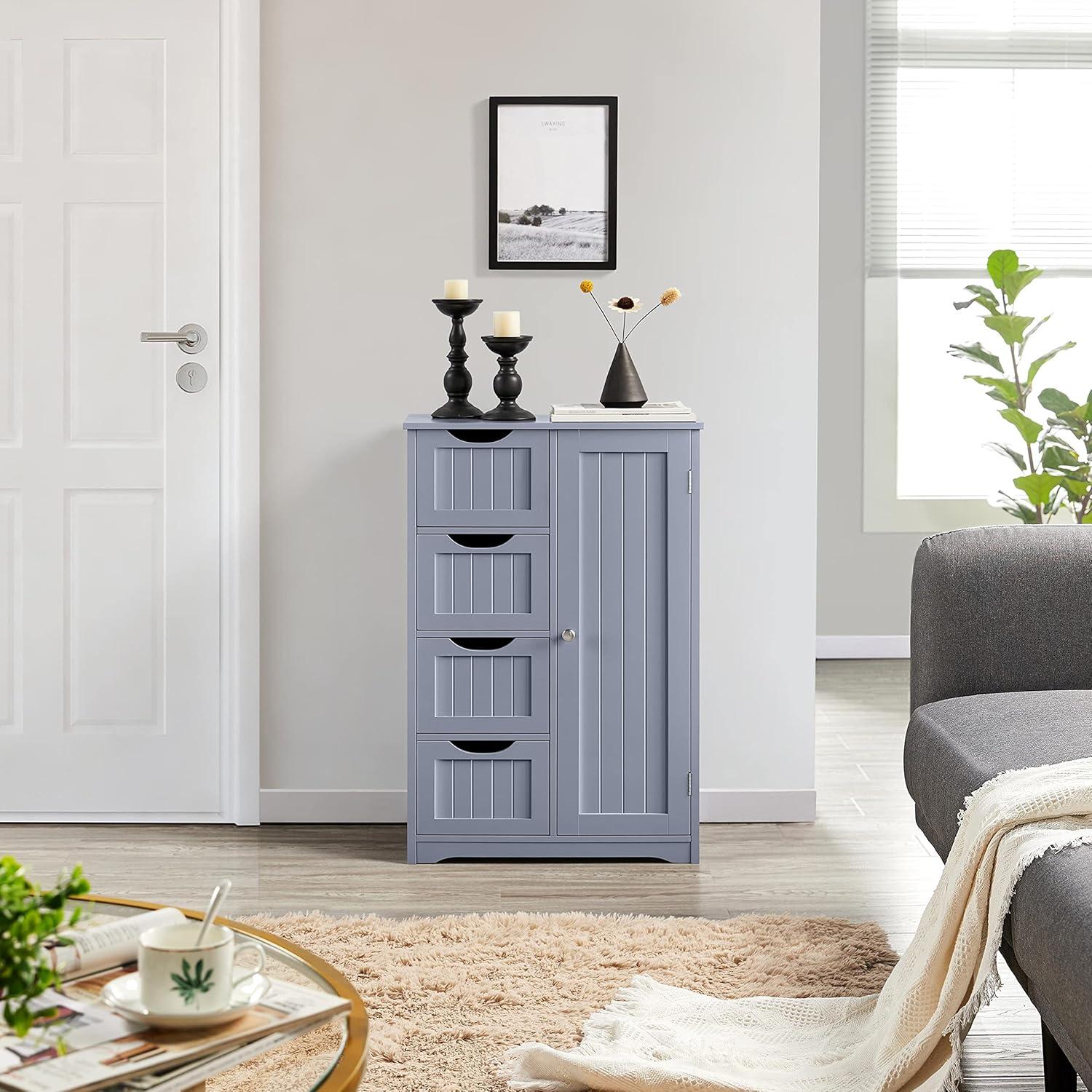 Yaheetech Wooden Bathroom Floor Cabinet with 4 Drawers Gray