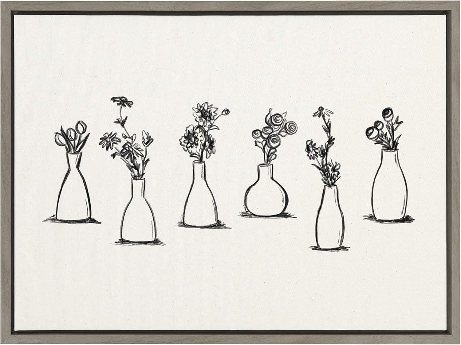 18" x 24" Sylvie Still Life Group of Flowers in Vases Framed Canvas by the Creative Bunch Studio Gray - Kate & Laurel All Things Decor:
