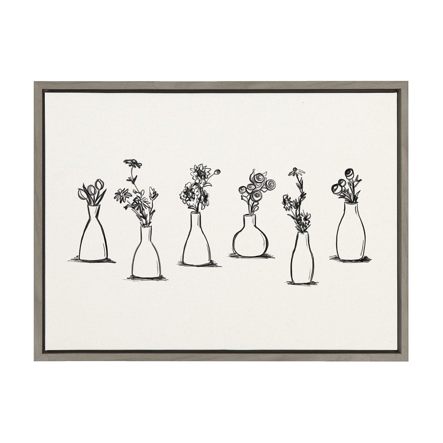 18" x 24" Sylvie Still Life Group of Flowers in Vases Framed Canvas by the Creative Bunch Studio Gray - Kate & Laurel All Things Decor: