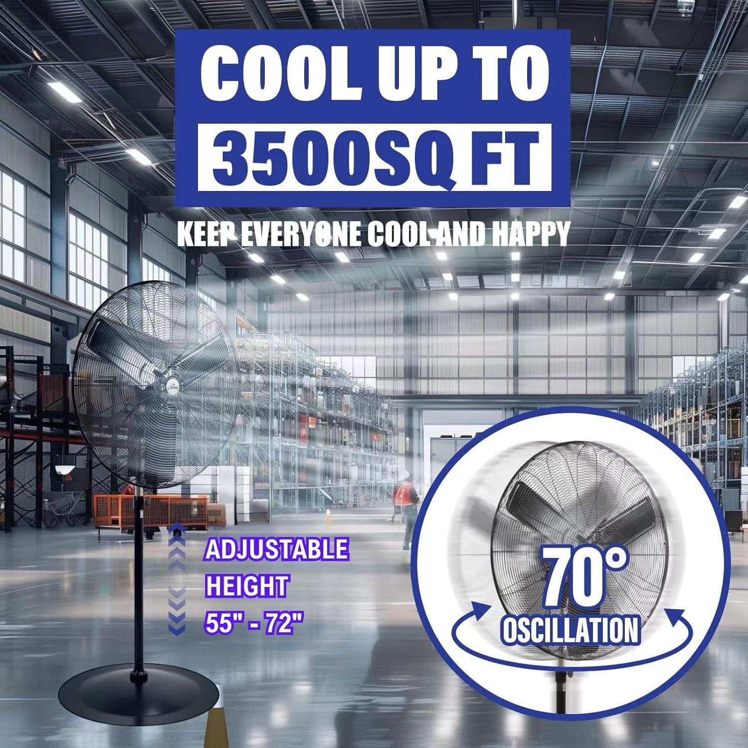 iLIVING iLIVING ILG8P31-93 30" Commercial Pedestal Oscillating Fan - Shop, Garage, Warehouse - 120V, 1.8A , 8400 CFM