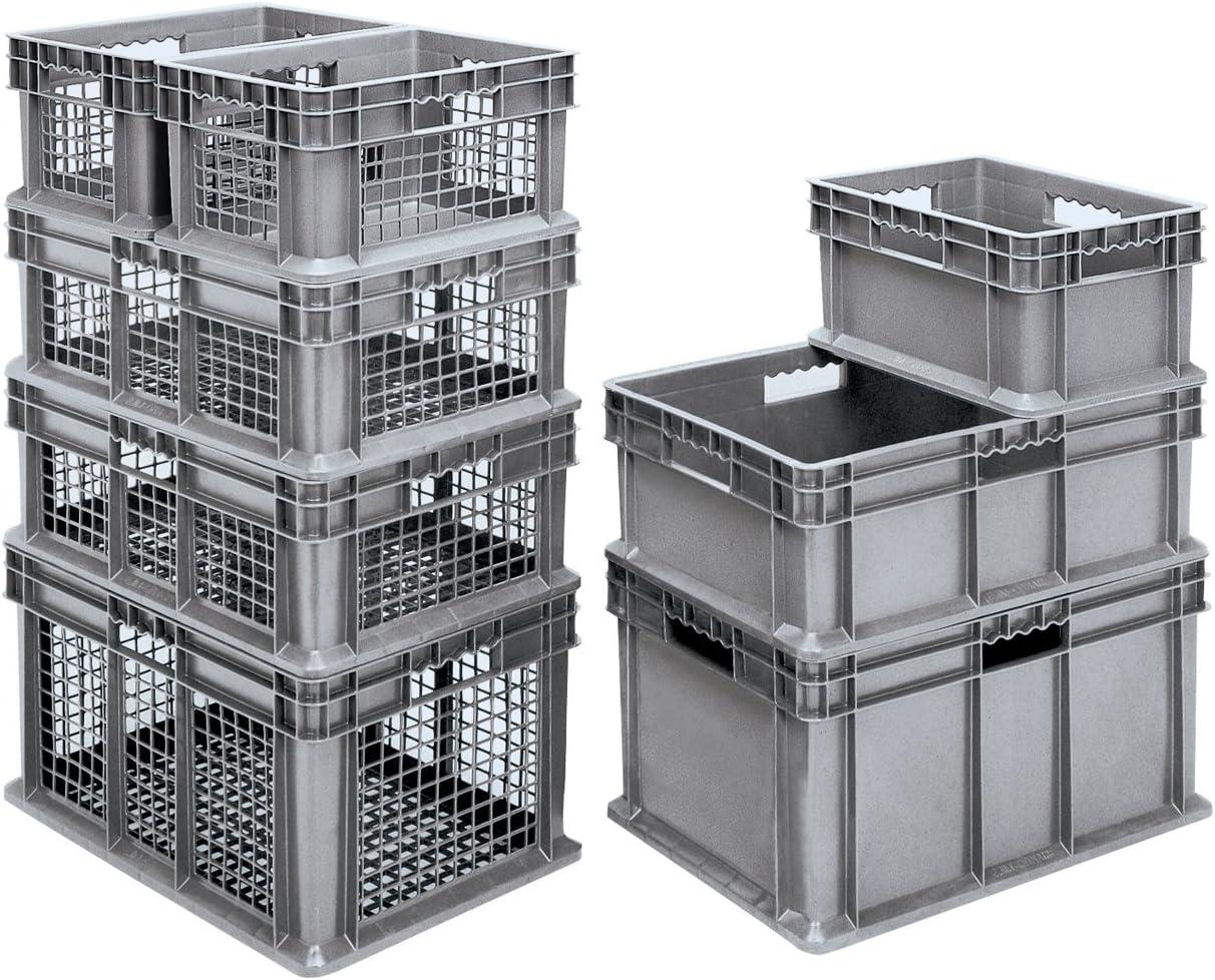 Gray Industrial Plastic Storage Tote with Mesh Sides, 24-Inch