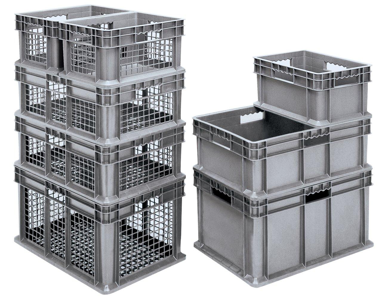 Gray Industrial Plastic Storage Tote with Mesh Sides, 24-Inch