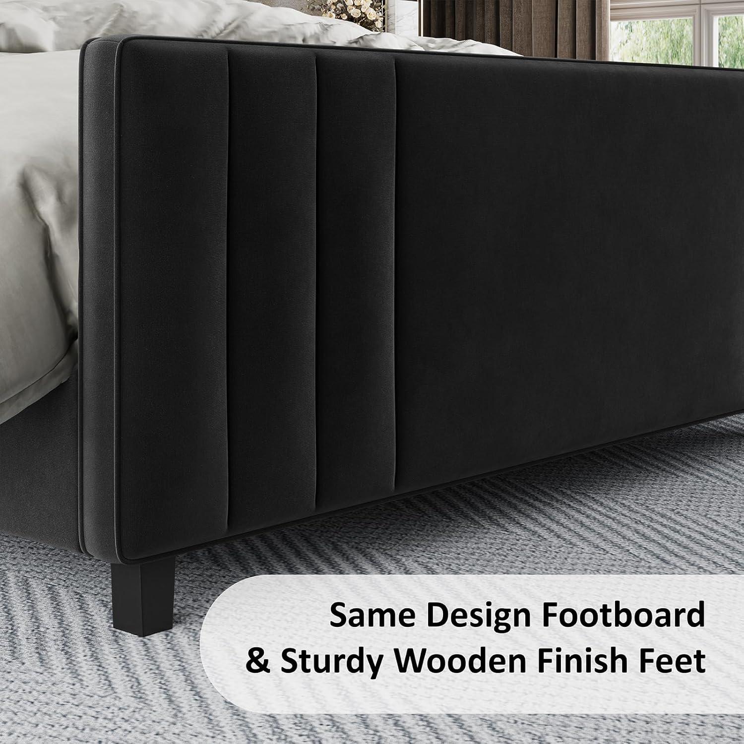 Queen Black Velvet Upholstered Platform Bed with Tufted Headboard