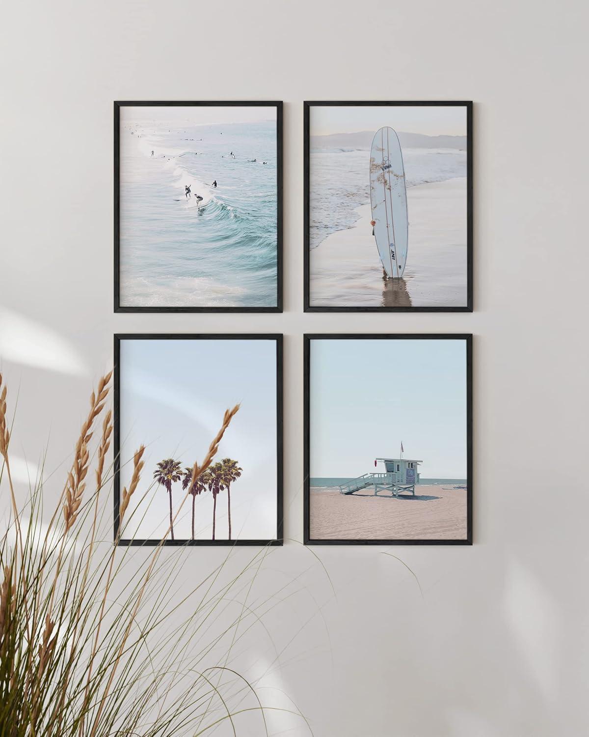 HAUS AND HUES Beach Wall Art Prints - Set of 4 Ocean Beach Decor Art Prints | Nautical Themed Beach Wall Decor and Decorations for Home Beach Art Prints Beach Decor (Black Framed, 8 x 10)