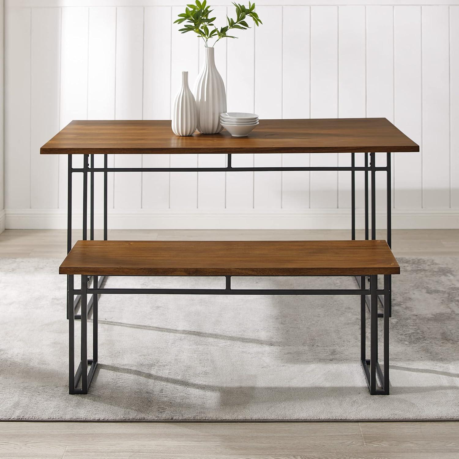 Debasish Dual-Metal Leg Wood Dining Bench