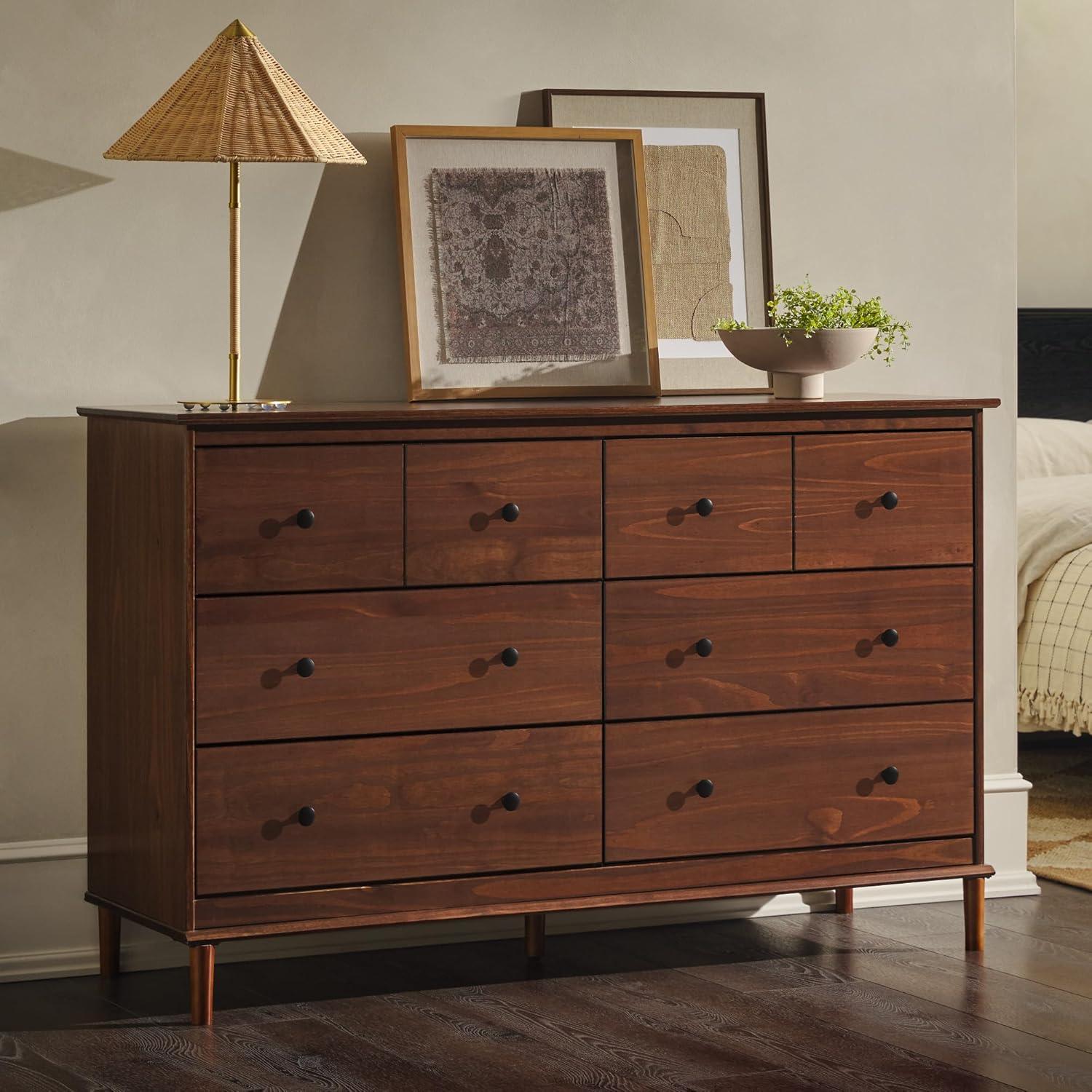 Walker Edison Classic Mid-Century Modern 6-Drawer Solid Wood Dresser, Walnut