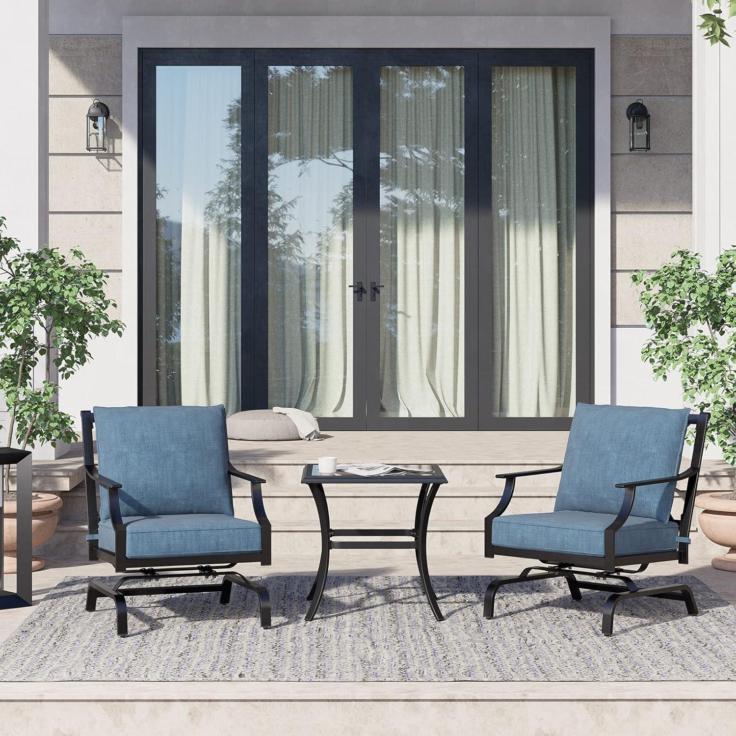 Grand Patio Outdoor 3 Piece Patio Set, 2 Single Steel Chairs with a Side Table, Peacock Blue