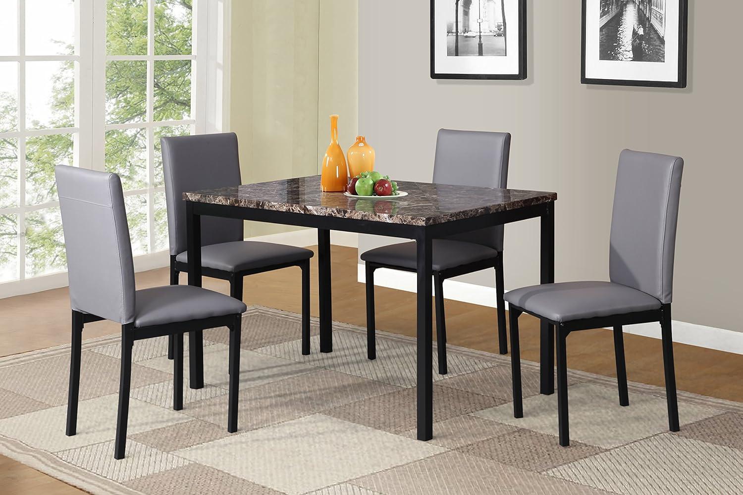 Roundhill Furniture Noyes Faux Leather Seat Metal Frame Dining Chairs, Gray, Set of 4