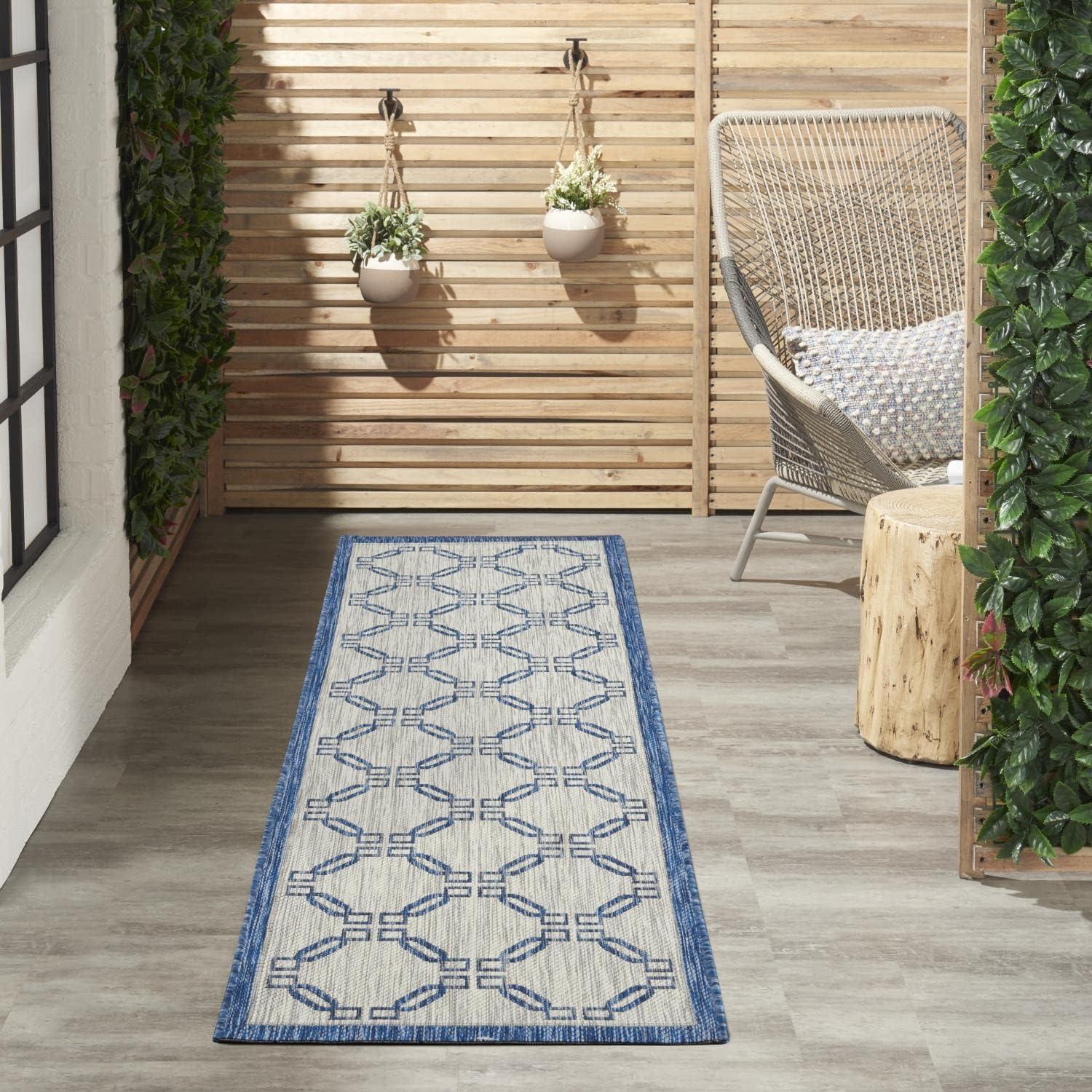 Nourison Garden Party GRD02 Indoor/outdoor Area Rug - Ivory Blue 2'2" x 7'6"