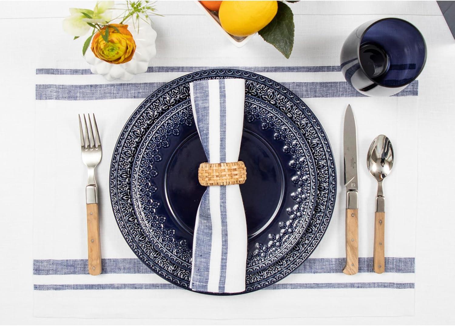 Navy and White French Stripe Linen Napkins Set of 4