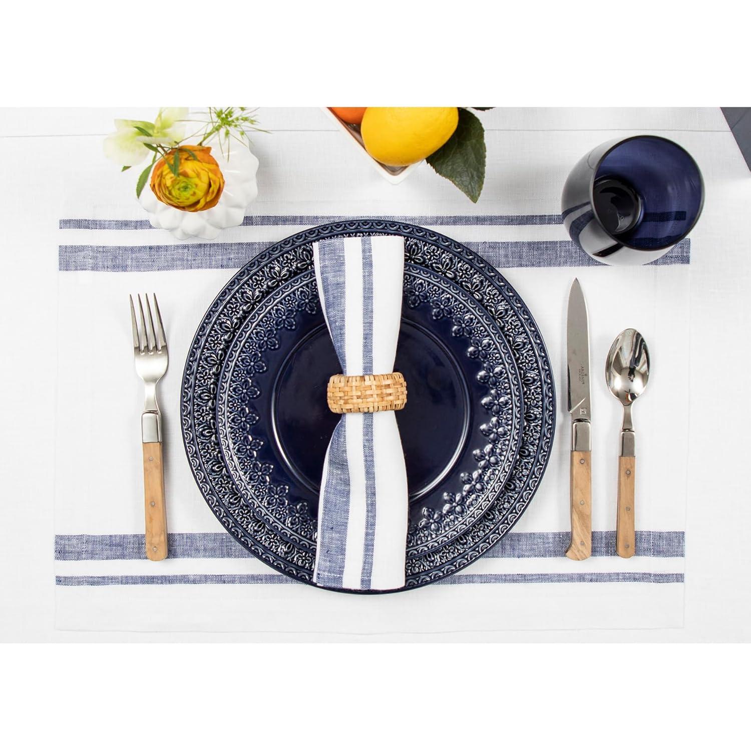 Solino Home French Stripe - 100% Pure Linen Placemats (Set of 4)