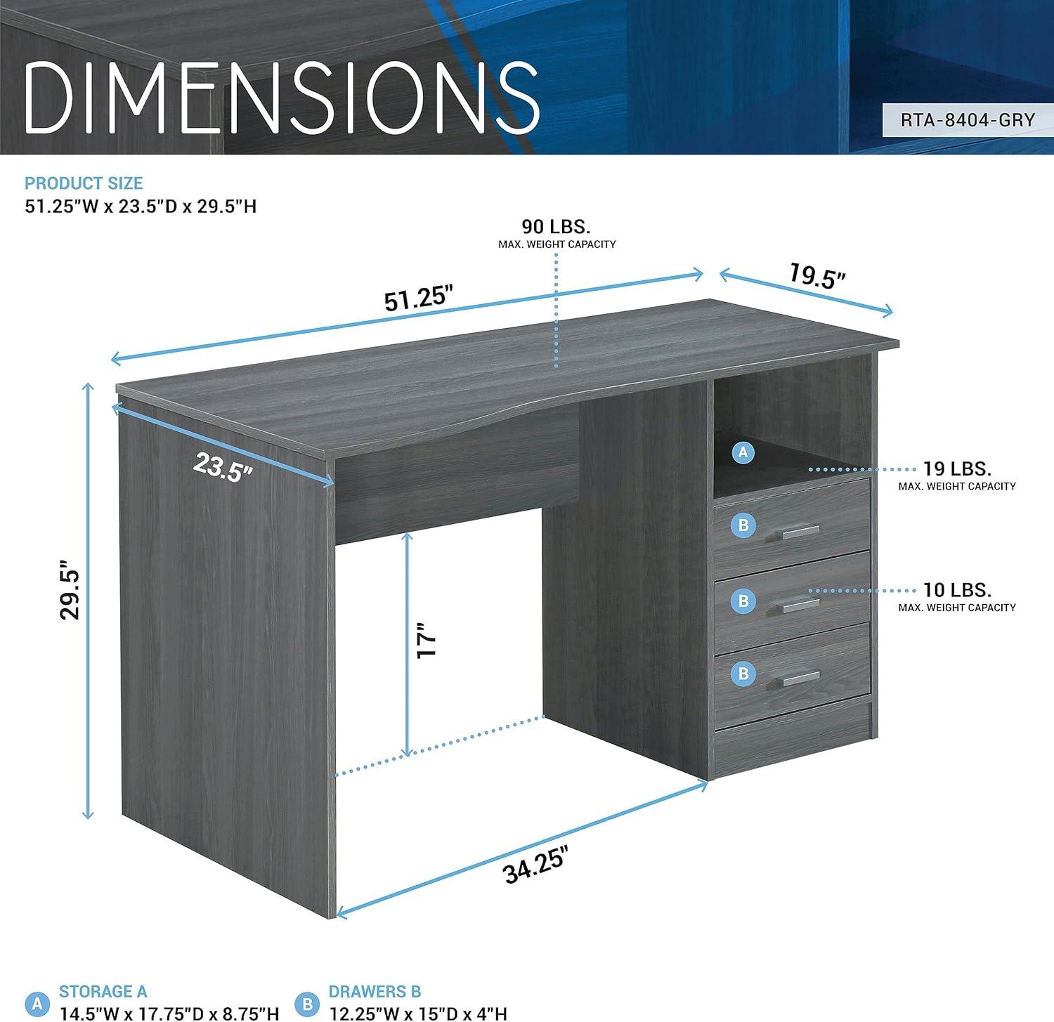 Elegant Gray Wood Computer Desk with Storage Drawers