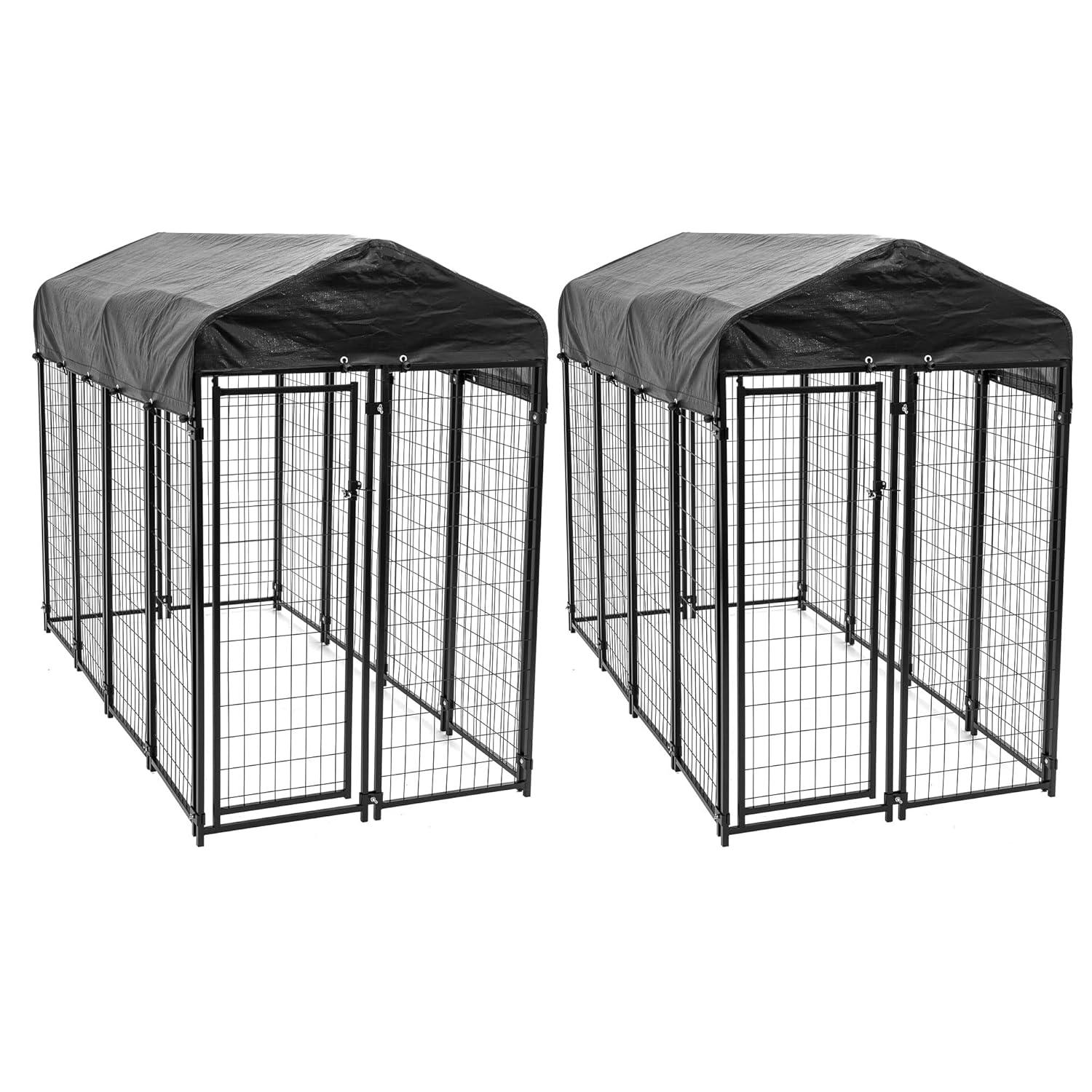 Lucky Dog 8ft x 4ft x 6ft Large Outdoor Dog Kennel Playpen Crate with Heavy Duty Welded Wire Frame and Waterproof Canopy Cover, Black (2 Pack)