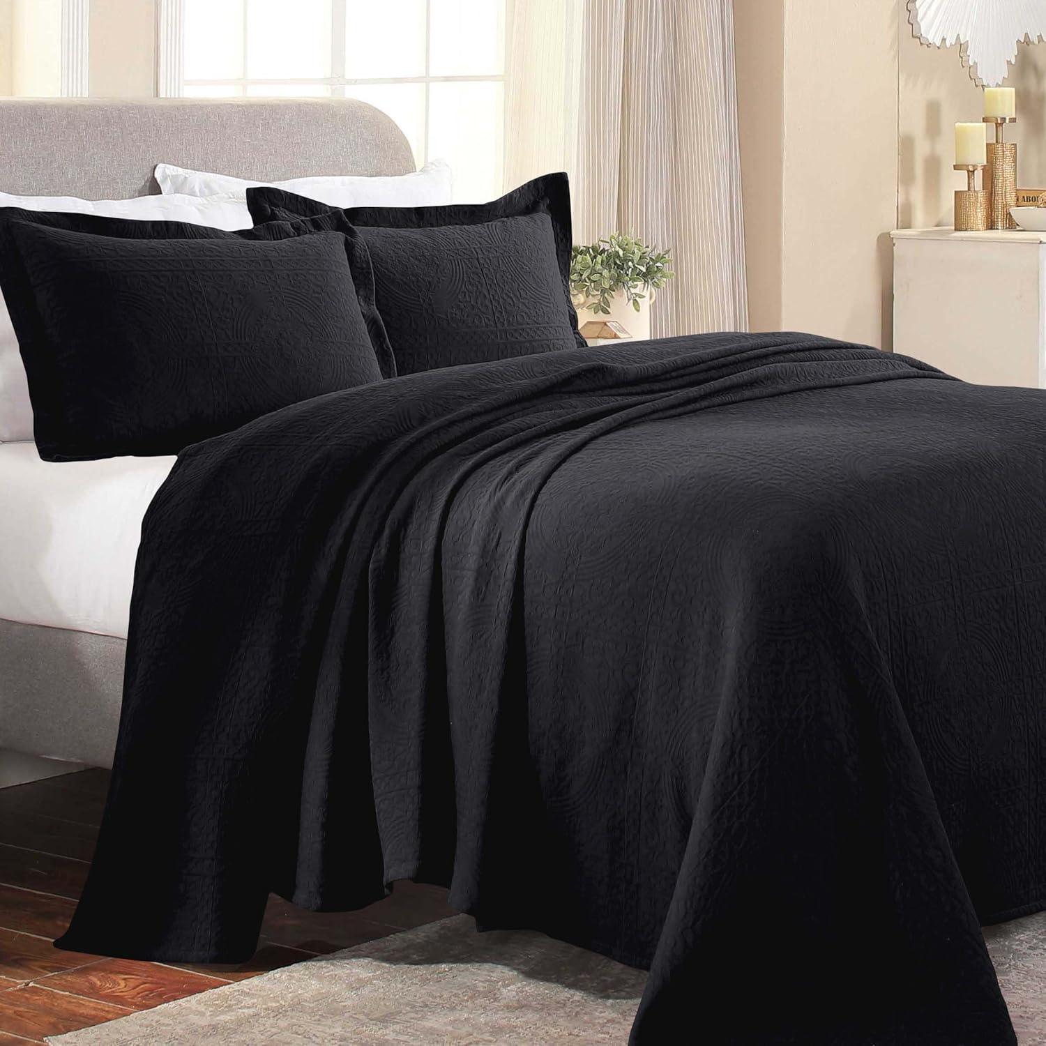 Superior Jacquard Matelasse Cotton Bedspread Set of 3 Pieces, Full, Black