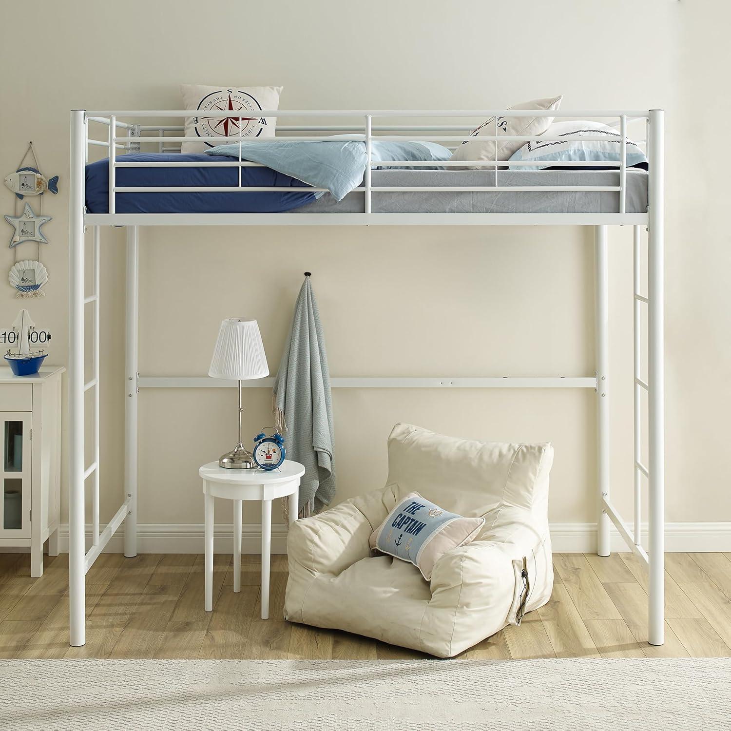 Walker Edison Premium Traditional Twin Metal Loft Bed, White