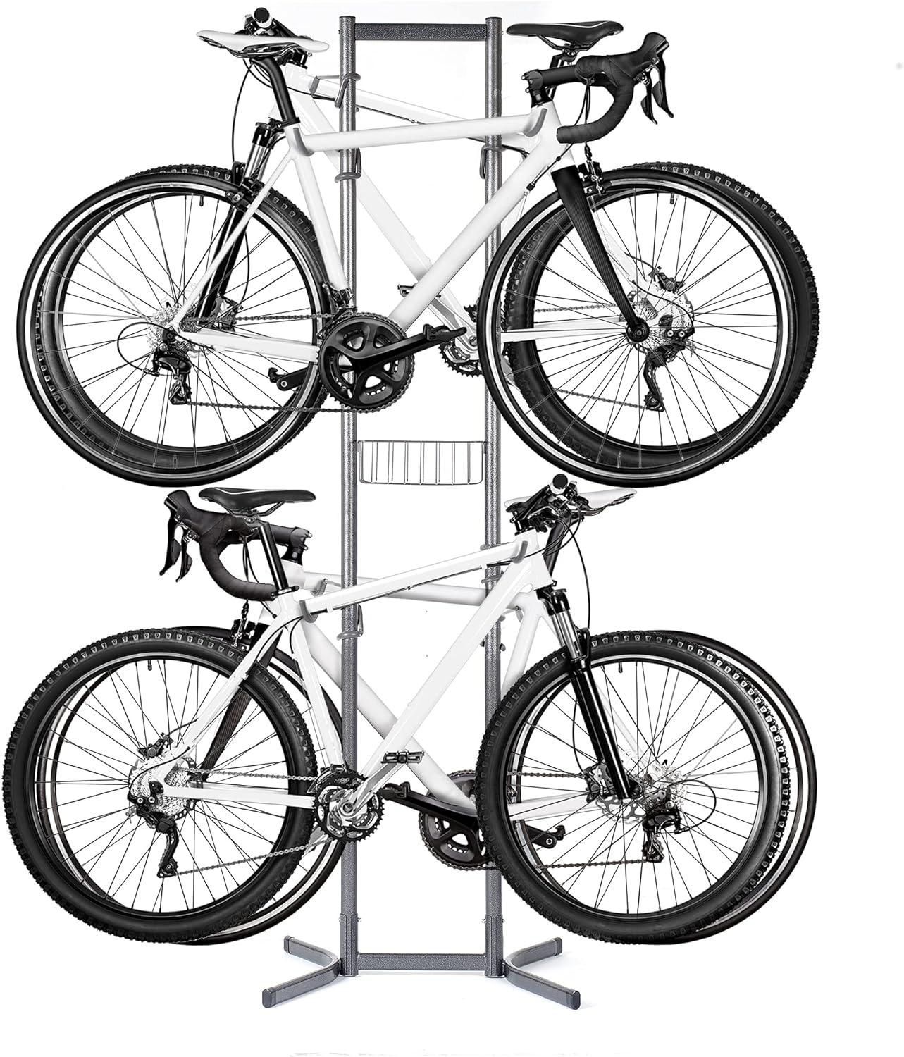 Four Bike Free-Standing Rack With Basket