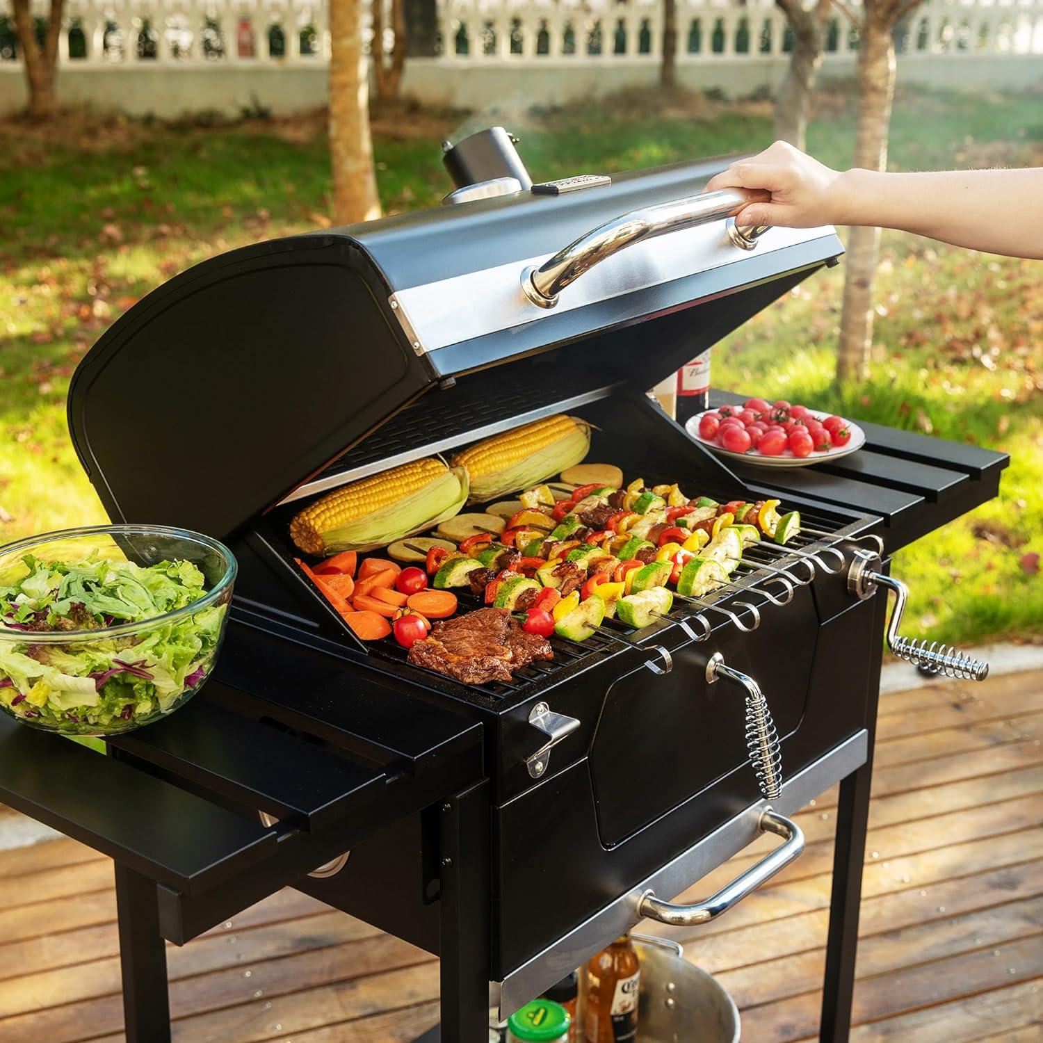 Royal Gourmet 24-Inch Black Stainless Steel Charcoal Grill with Smoker