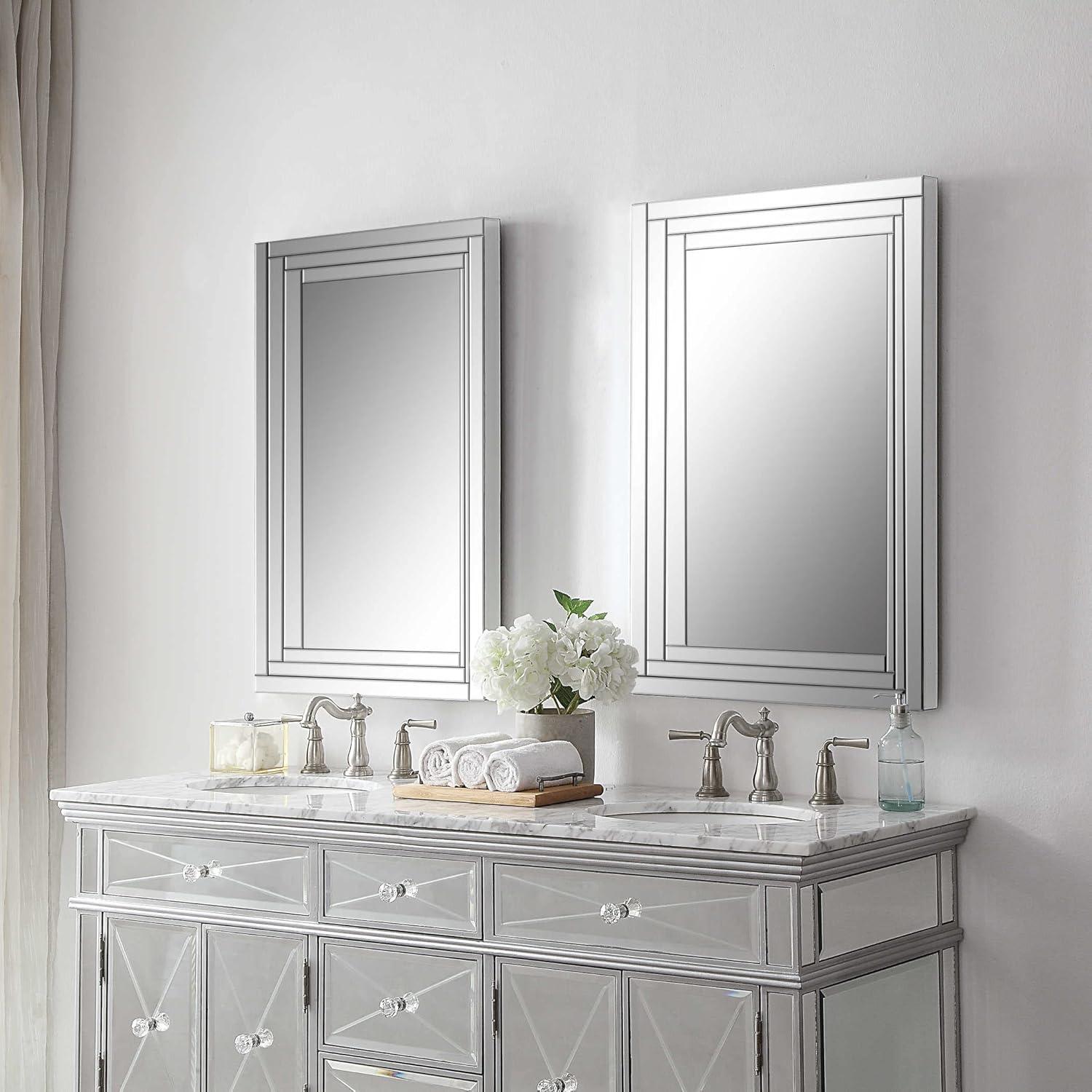 Alanna Sleek Frameless Rectangular Vanity Mirror in Silver