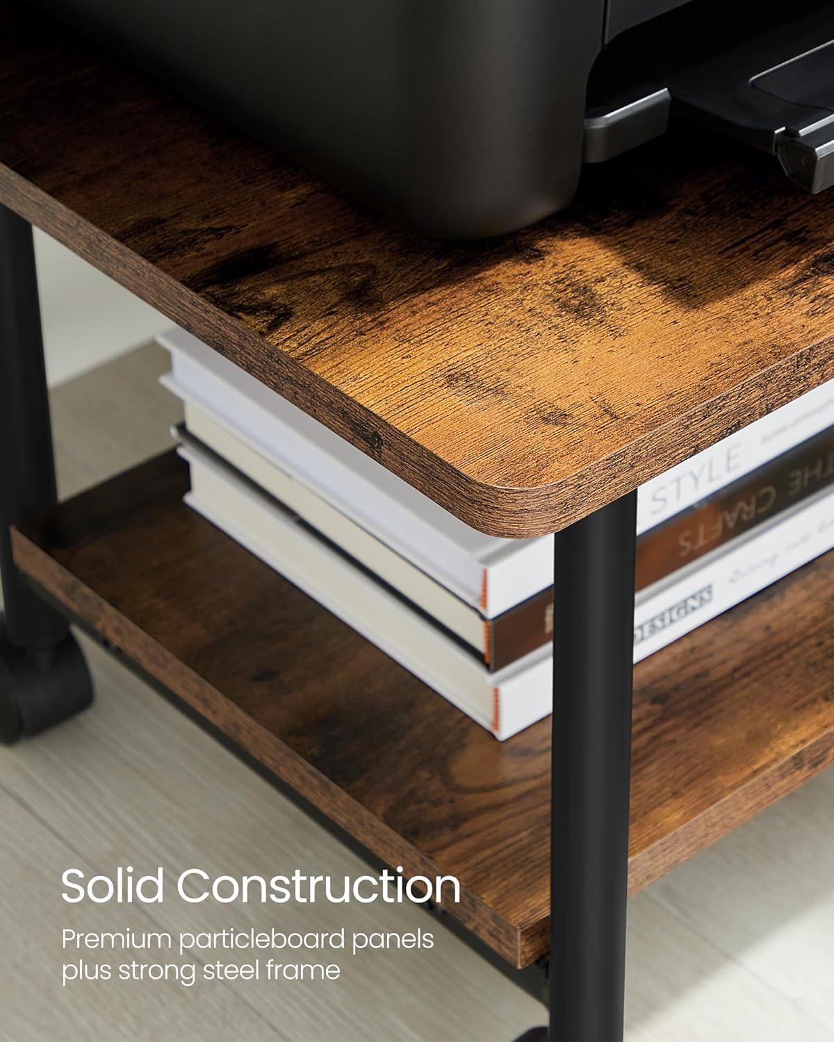 VASAGLE 2 Tier Industrial Desk Printer Stand, Rustic Brown and Black