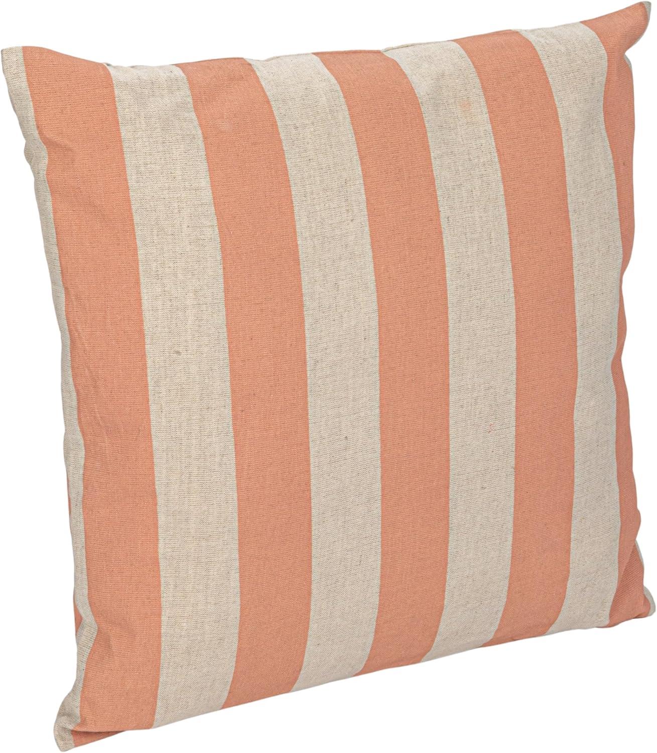 Pink and Natural Striped Cotton Linen Square Pillow