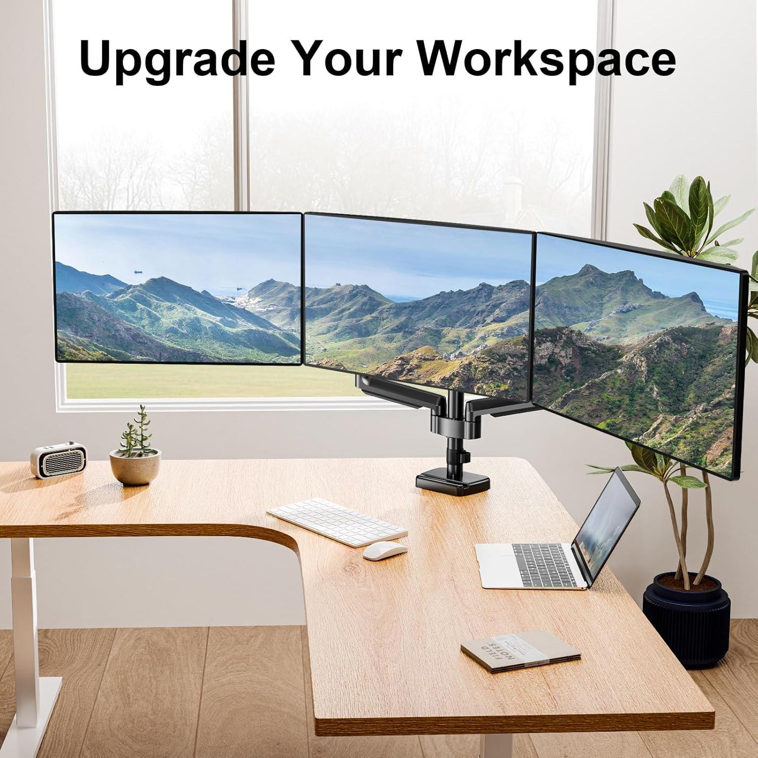 MOUNT PRO Triple Monitor Mount, 3 Monitor Desk Arm fits Three Max 27" LCD Computer Screens, up to 17.6lbs Each, Premium Gas Spring Display Stand with Tilt Swivel Rotation, Vesa Mount 75x75,100x100