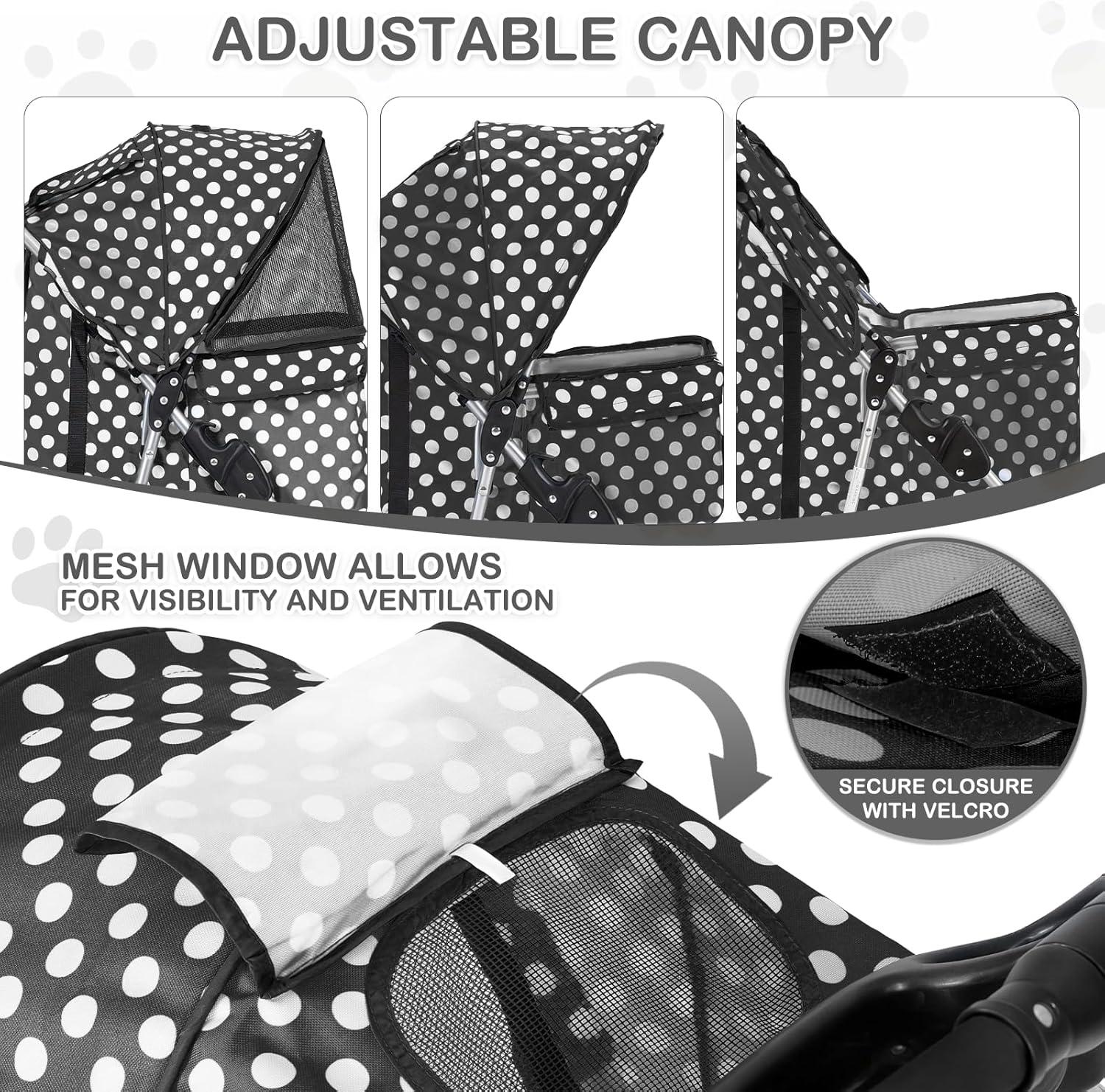 Pet Stroller Dog Cat Stroller Foldable Stroller With Adjustable Canopy