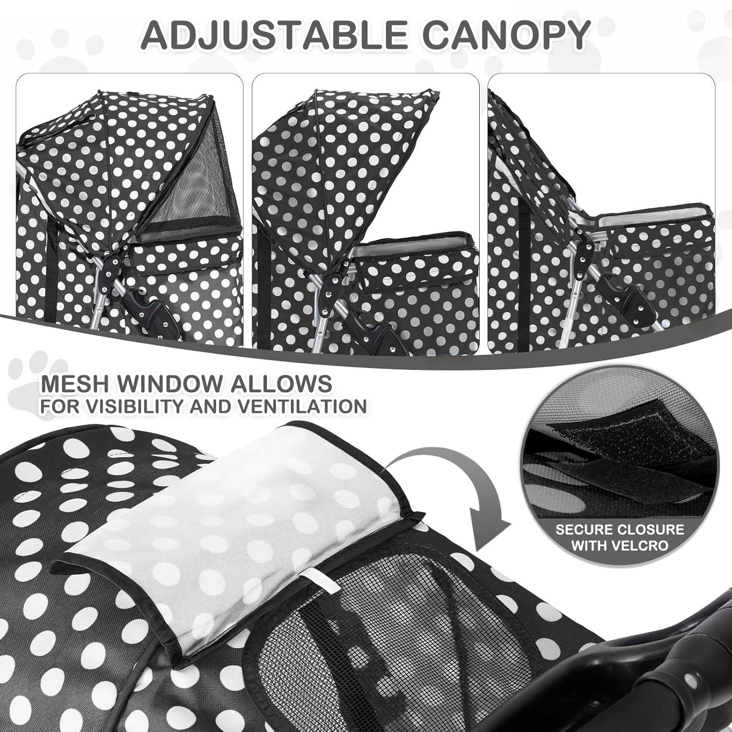 Magshion Foldable Pet Dog and Cat Stroller with Adjustable Canopy Storage Basket and Cup Holder for Small and Medium Pets