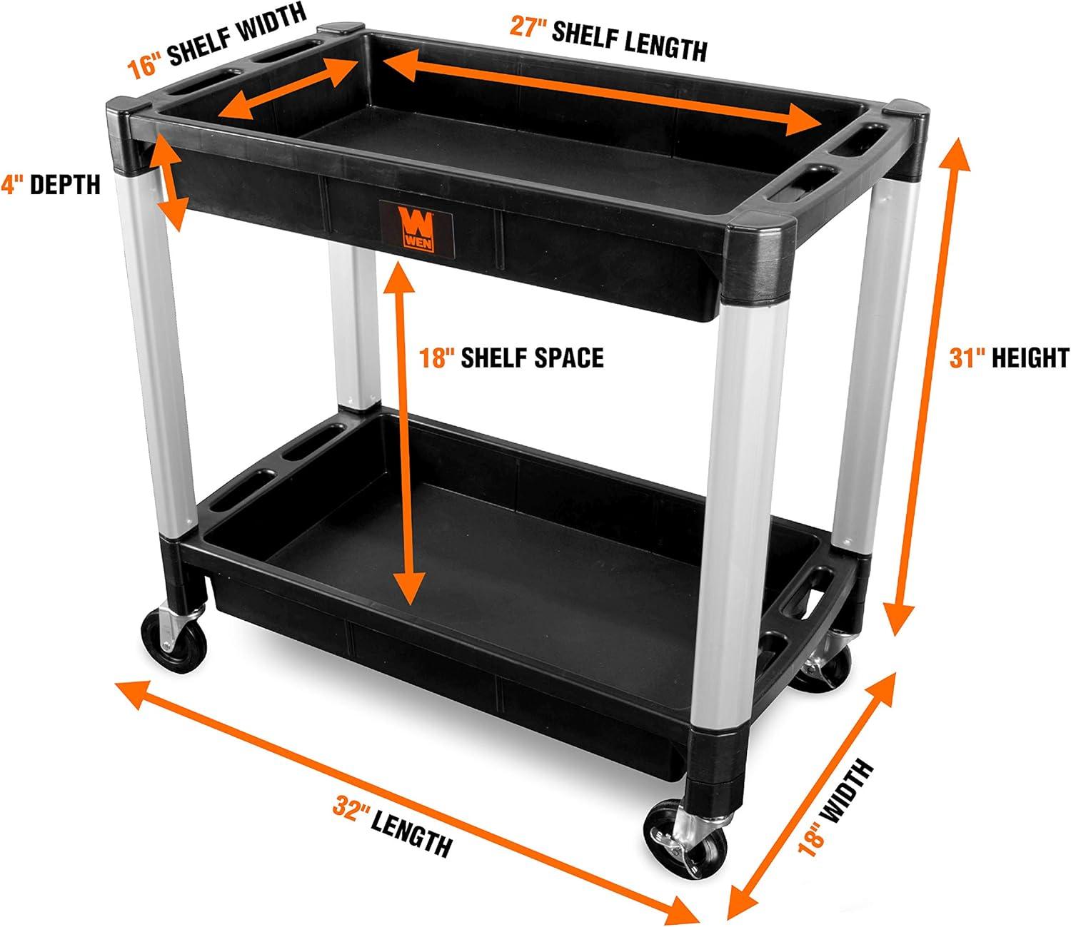 Black and Silver Double Decker Utility Cart with Swivel Casters