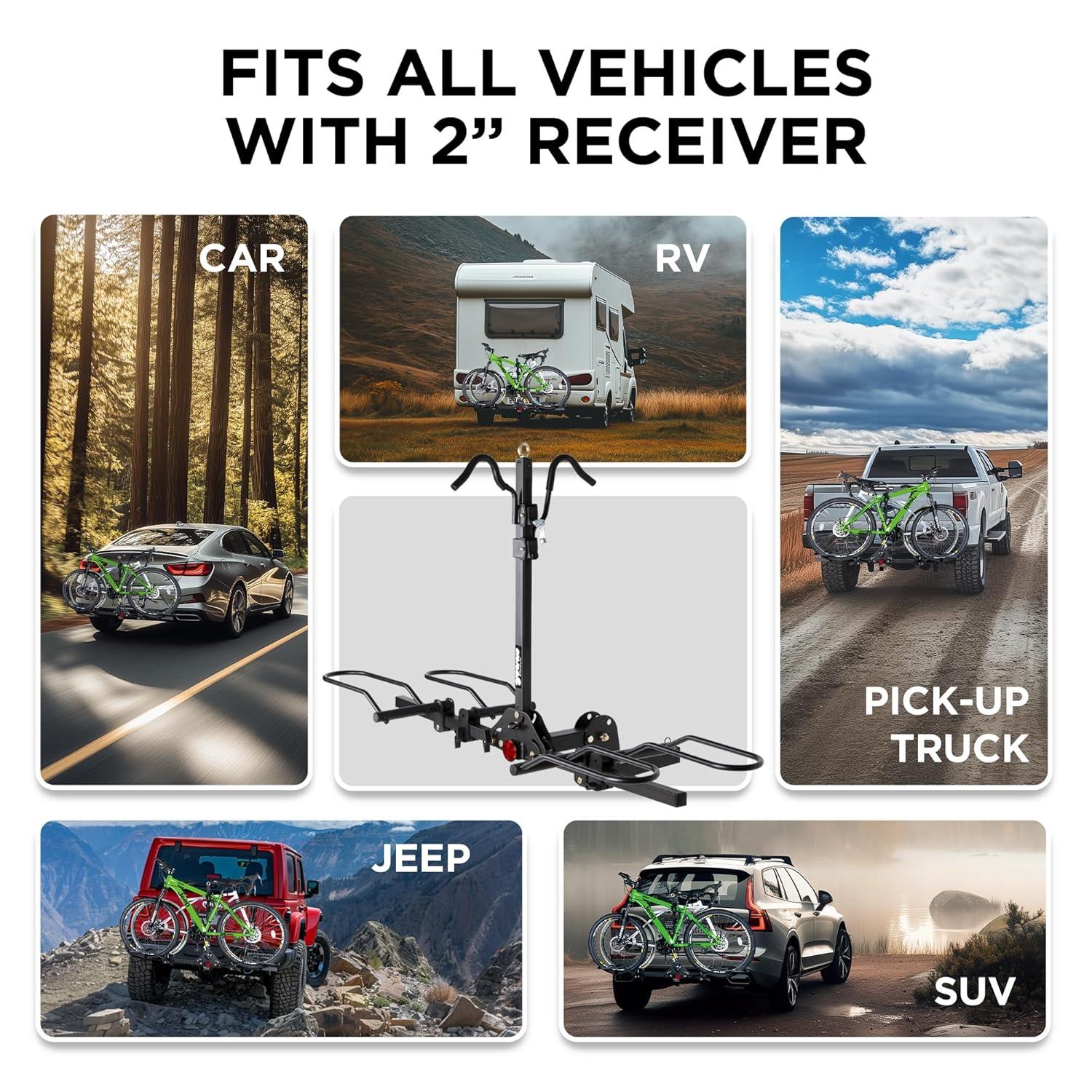 Young Electric Bike Rack 200lb Capacity Alloy Steel Hitch Mount Style for Cars Trucks SUVs RV, fits Bikes with up to 5-inch Fat Tire Carrier Rack, with 2'' Receiver