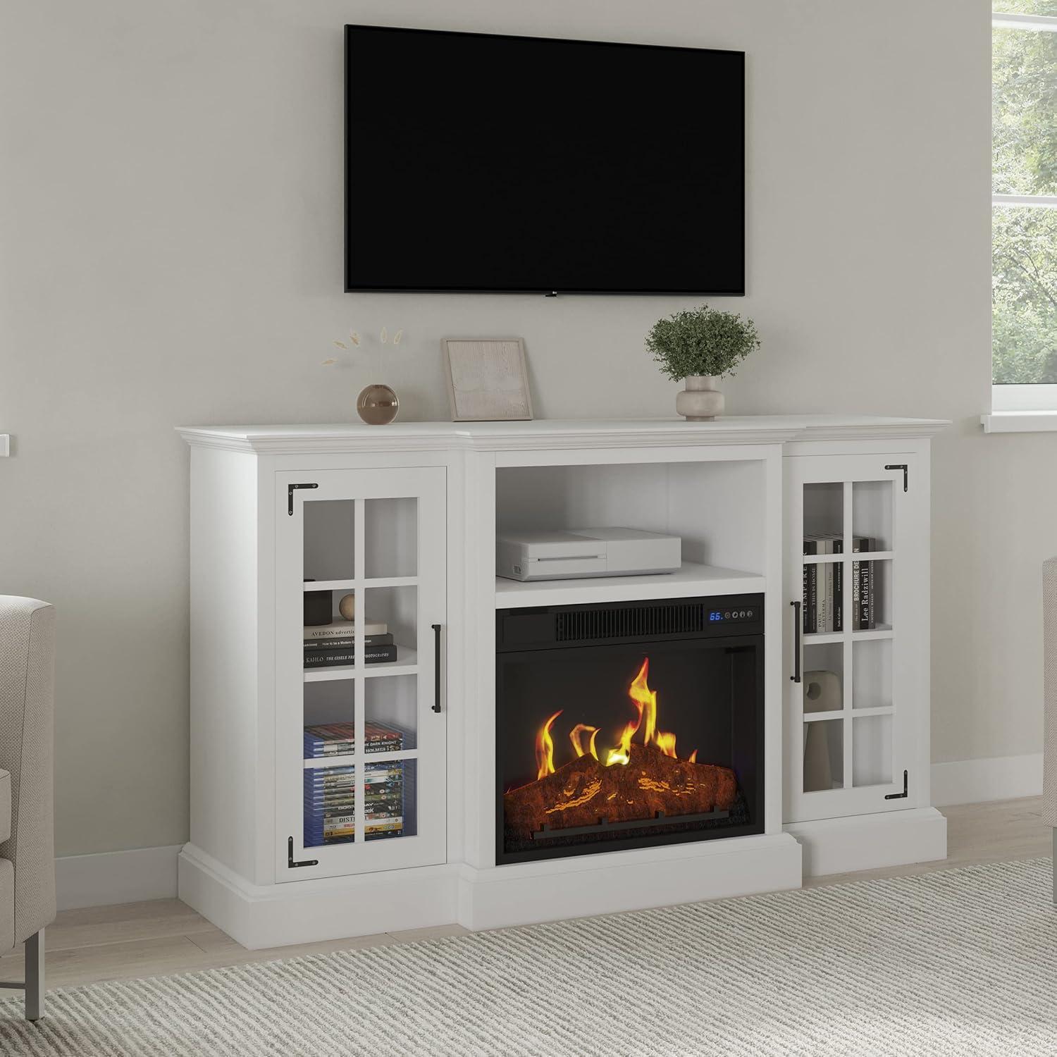 Homall Fireplace TV Stand for TVs up to 65" 3-Sided Glass Modern Media Entertainment Center with Cabniet Storage Adjustable Flame Color Fireplace,White