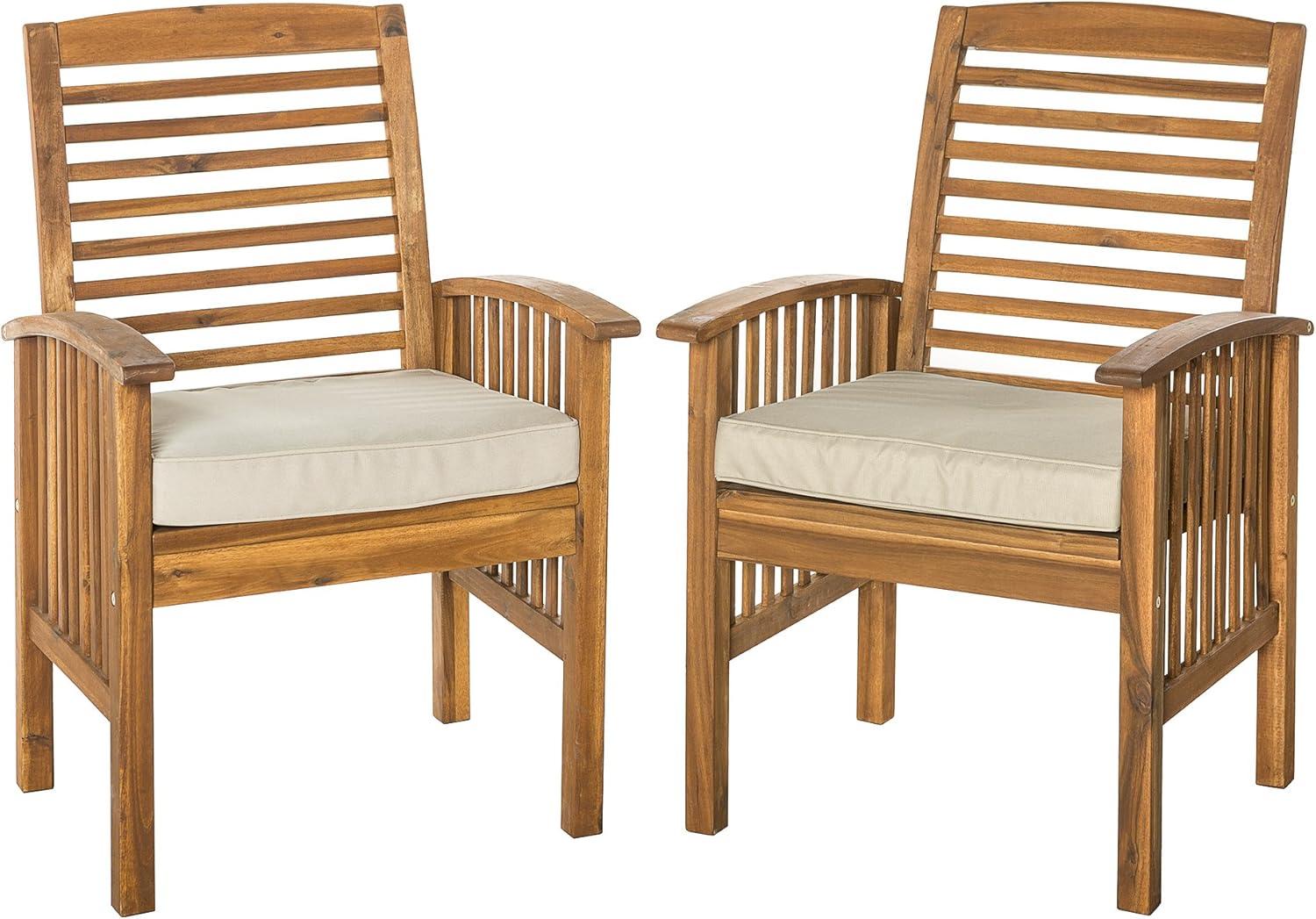 Wood Patio Chairs in Brown with Cushion - Set of 2