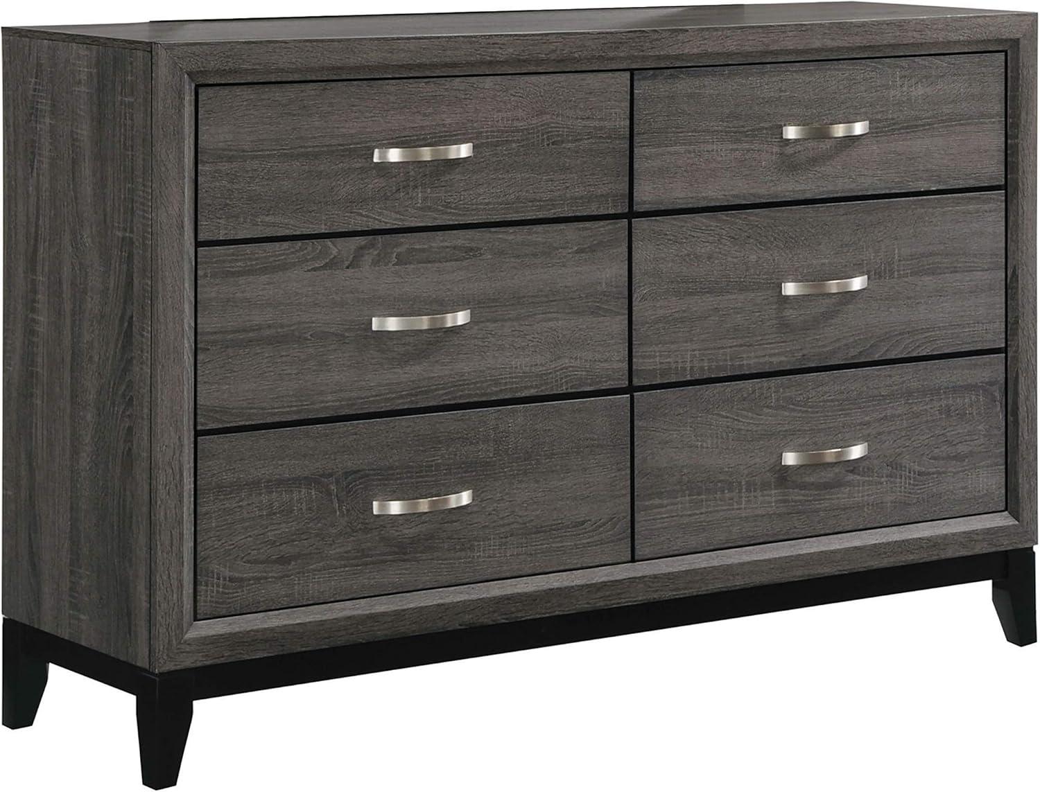 Watson Grey Oak 6-Drawer Dresser with Black Tapered Legs