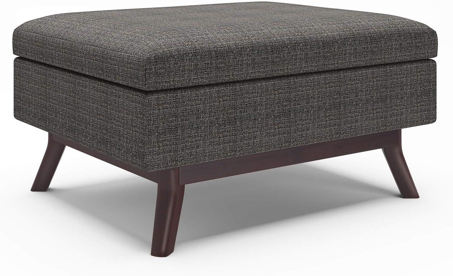 Simpli Home Owen 34"W Upholstered Coffee Table Storage Ottoman with Lift Top and Solid Wood Legs