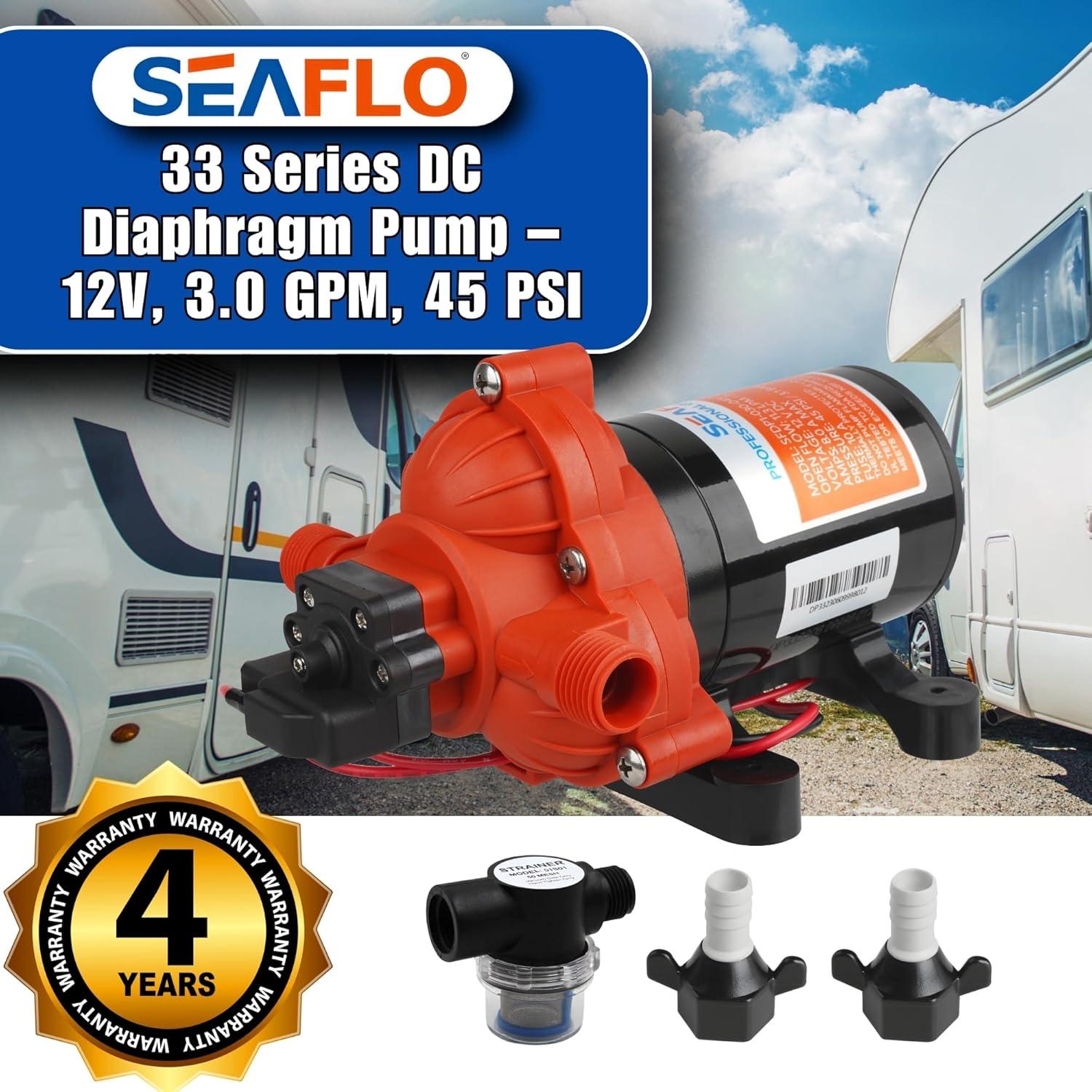 SEAFLO 123ABC, 3.0A, 12V, Orange and White, Diaphragm Self Priming Water Transfer Pump, 3.0 GPM