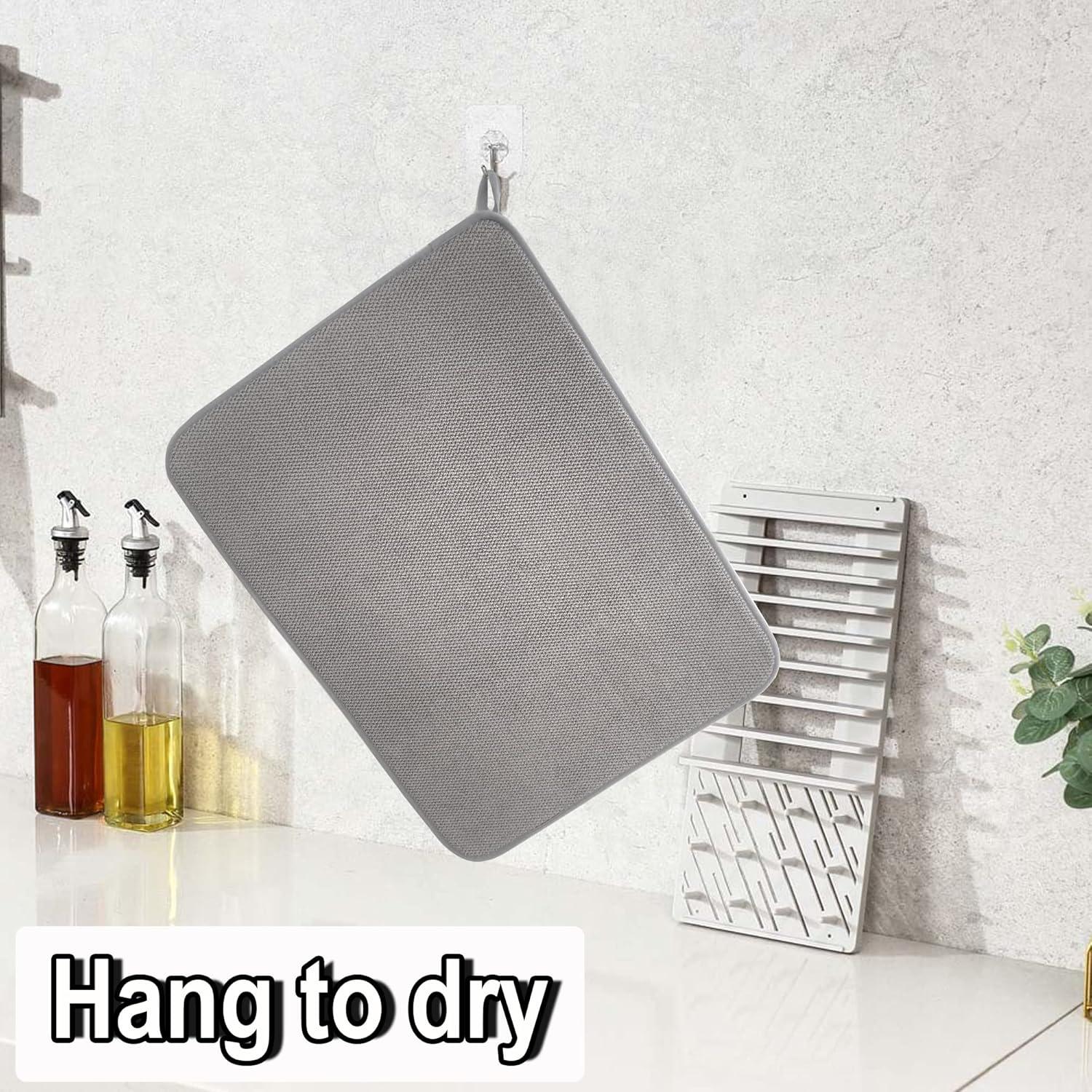 Gray Microfiber Foldable Large Dish Drying Mat Set