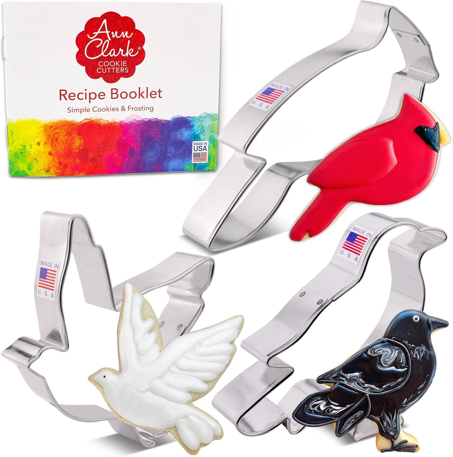 USA-Made Metal Bird Cookie Cutter Set with Recipe Booklet