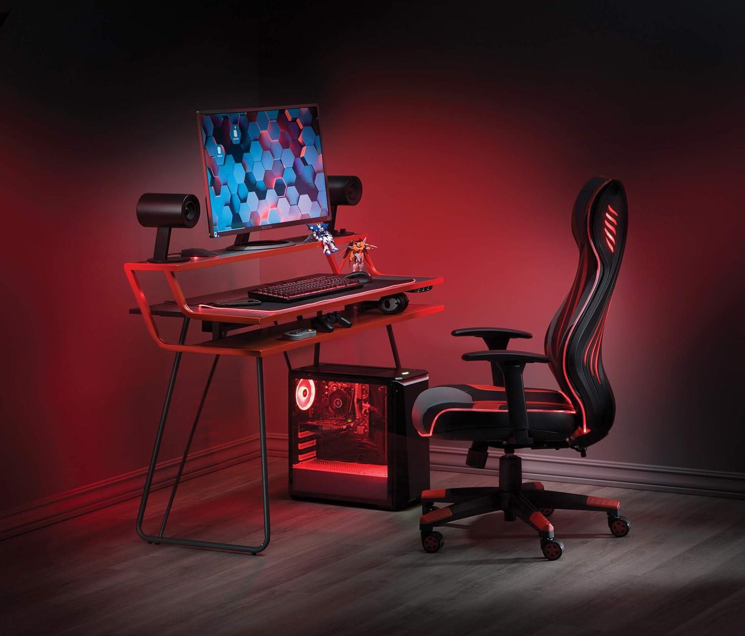 Glitch Red Battlestation Gaming Desk Metal Legs by OSP Home Furnishings