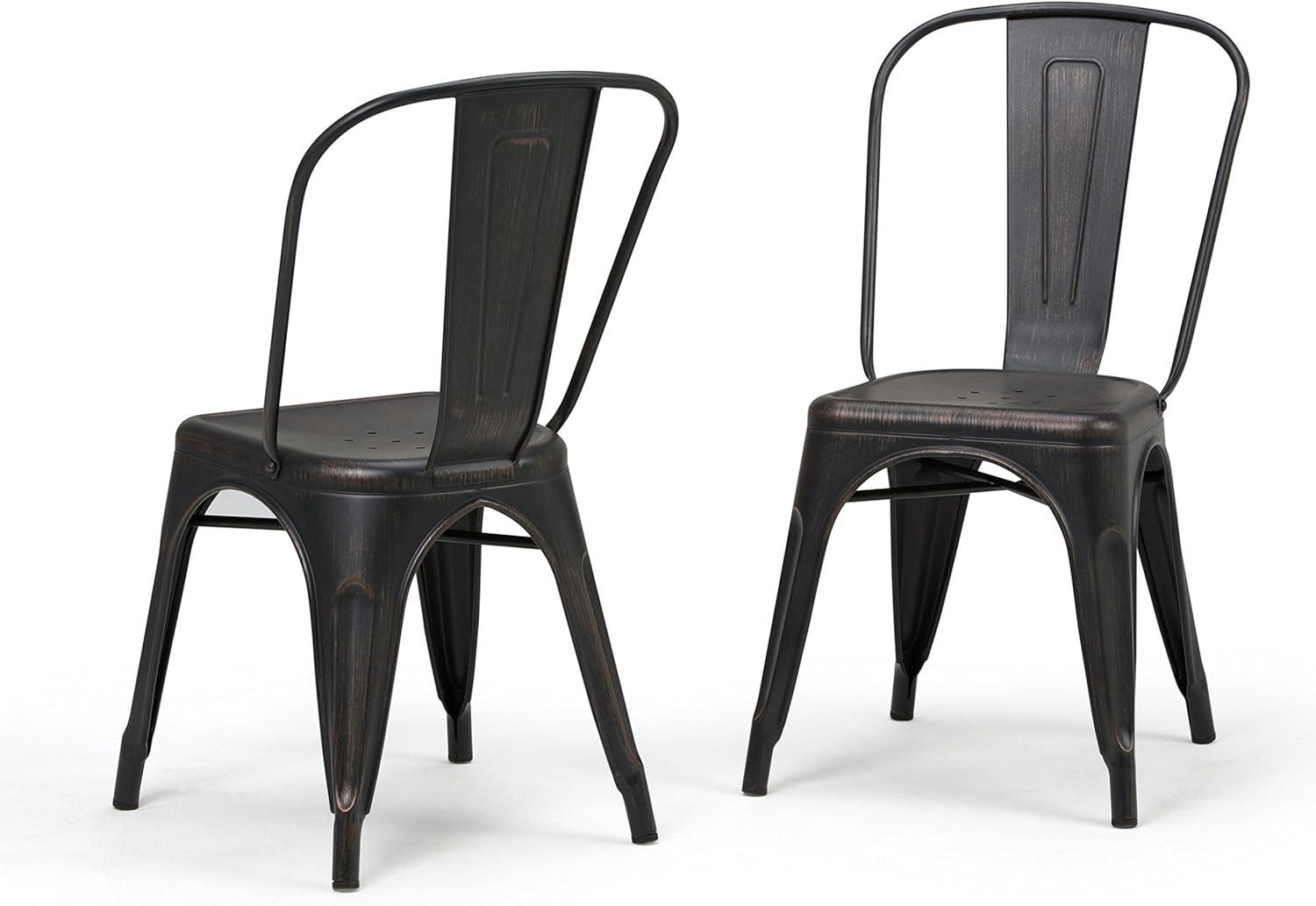 Distressed Black and Copper Metal Stacking Side Chair Set