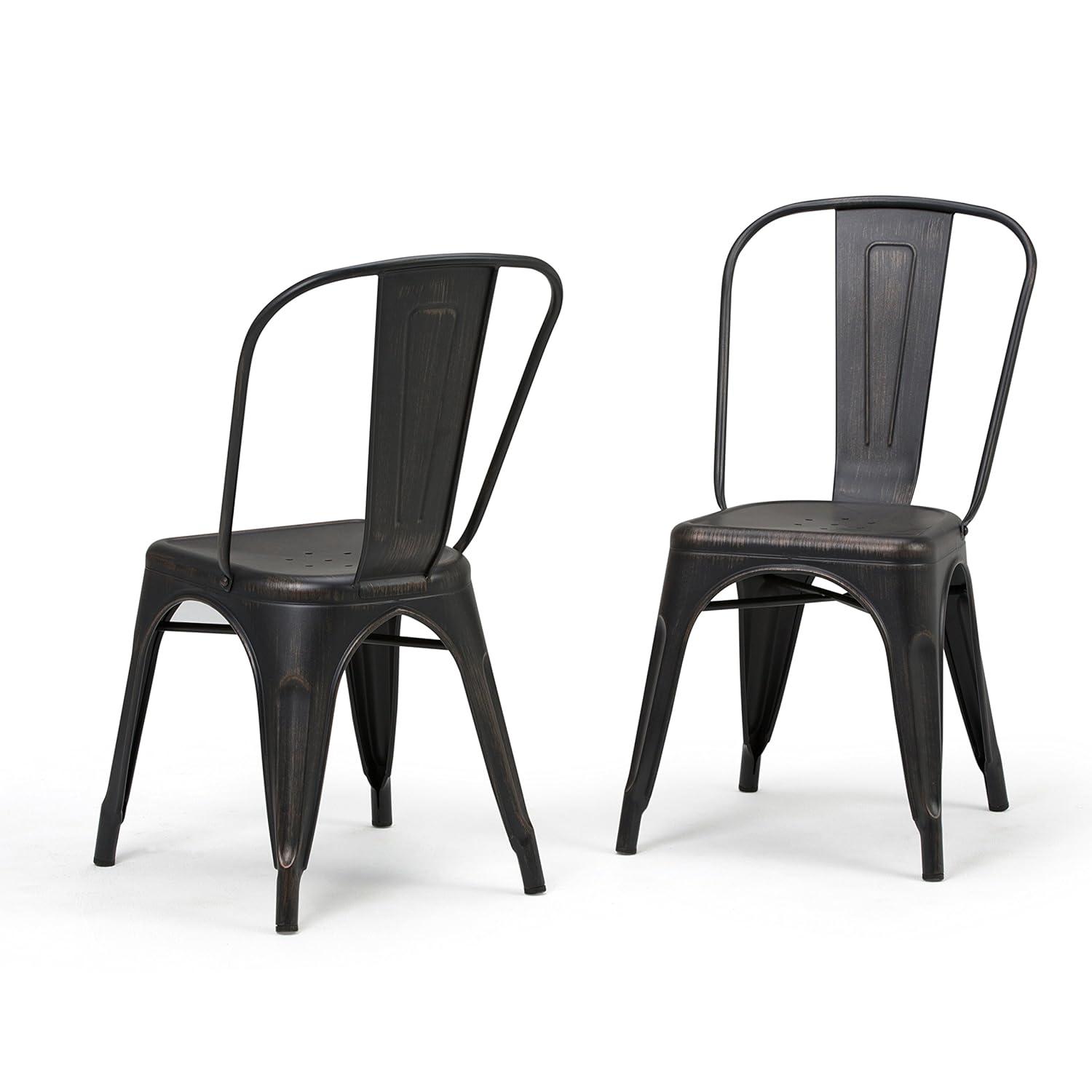 Simpli Home Fletcher Industrial Iron Dining Chair with Stackable Design and Protective Rubber Caps (Set of 2) (Set of 2)