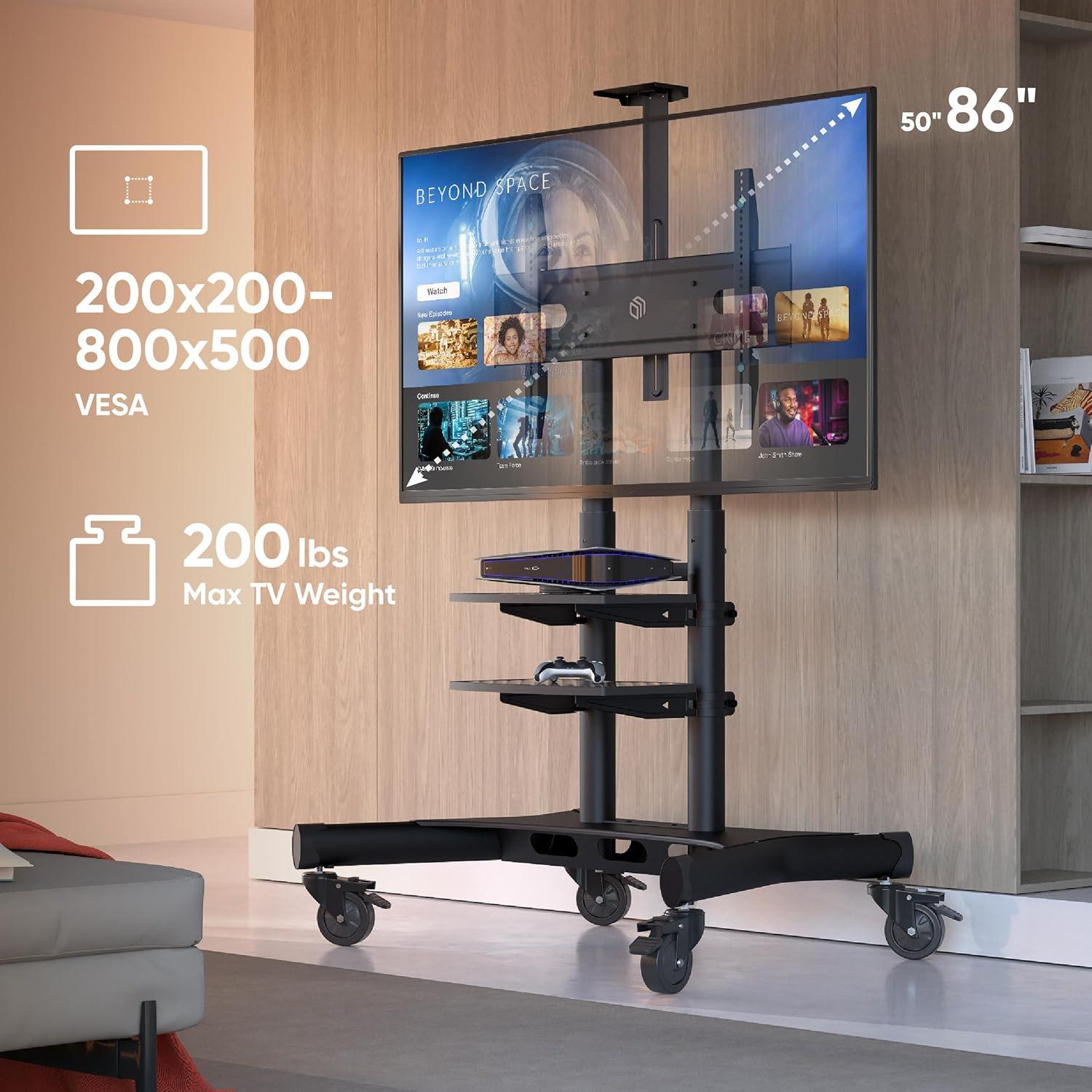 ONKRON Portable TV Stand With Wheels - Adjustable TV Stand for 32-65 Inch for TVs up to 110 lbs