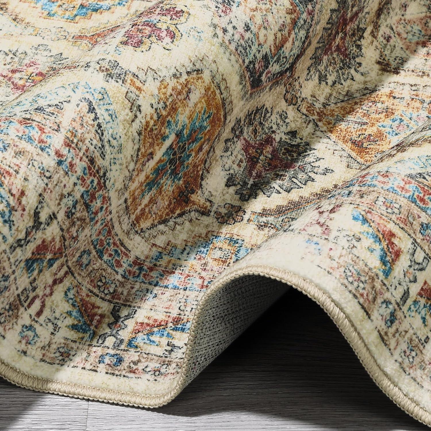 Garvee 8'x10' Large Area Rug for Living Room Vintage Rug Geometric Rug Non Slip Low Pile Indoor Bedroom Rug, Multi