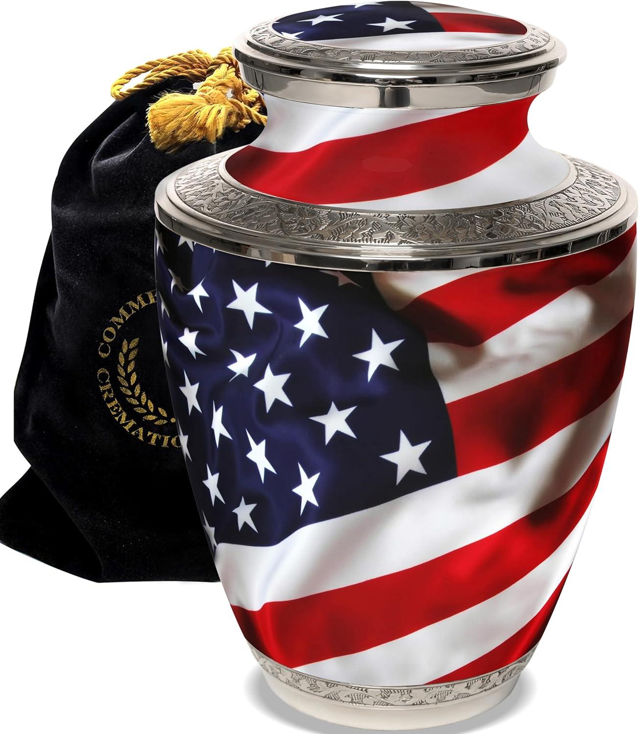 Commemorative Cremation Urns American Flag Metal 200 cu Keepsake Cremation Urn