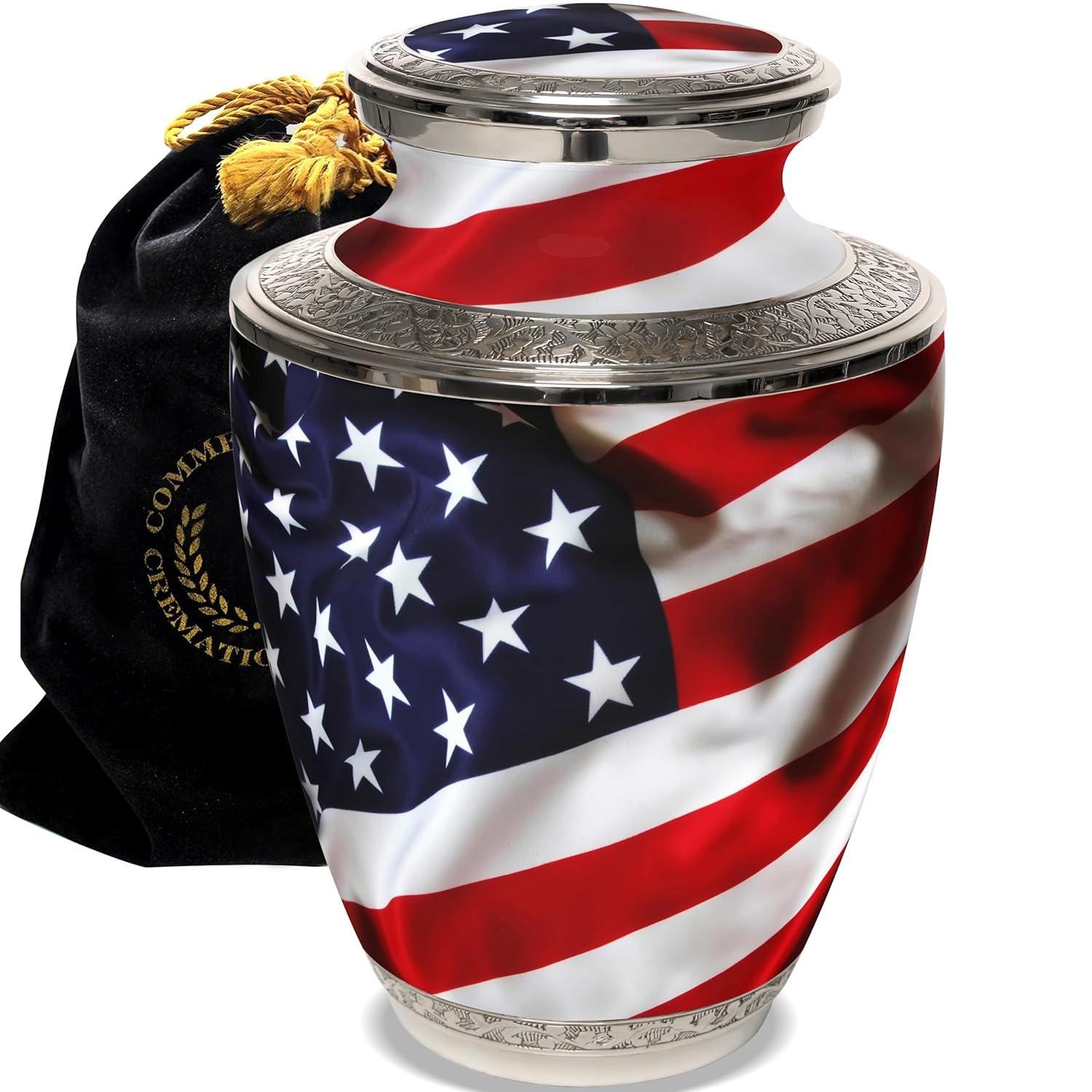 Commemorative Cremation Urns American Flag Metal 200 cu Keepsake Cremation Urn