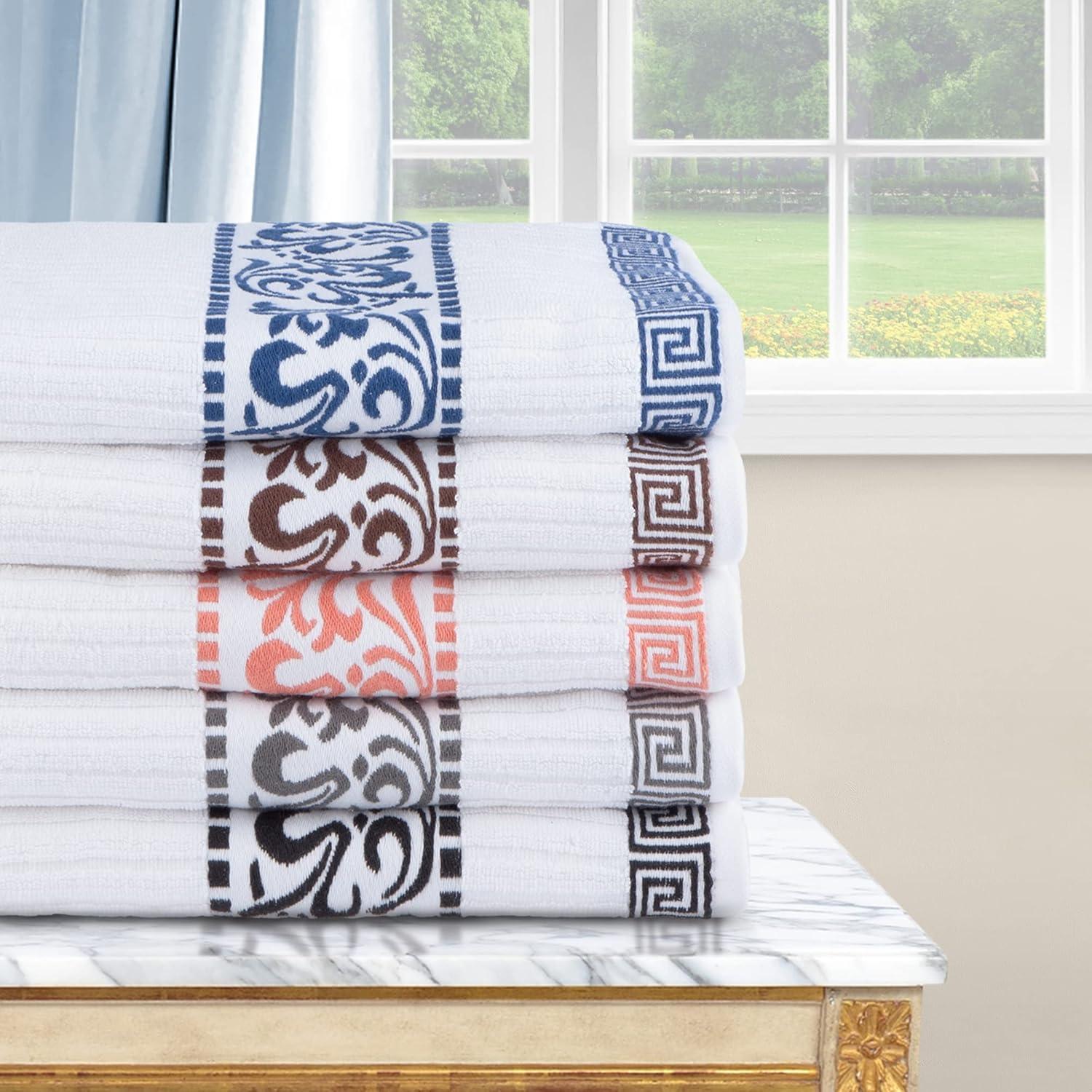 Superior Athens 8-Piece Cotton Greek Scroll Towel Set, White-Chrome