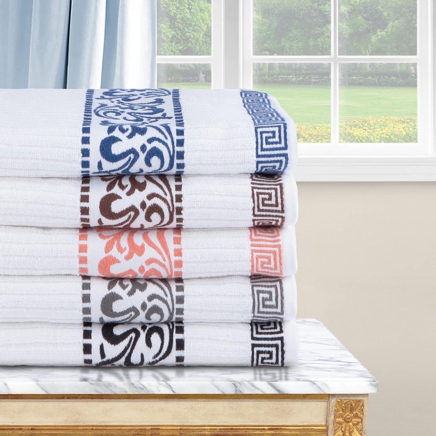 Superior Athens Cotton Medium Weight Floral Border Greek Key Trim 8 Piece Assorted Towel Set by Superior