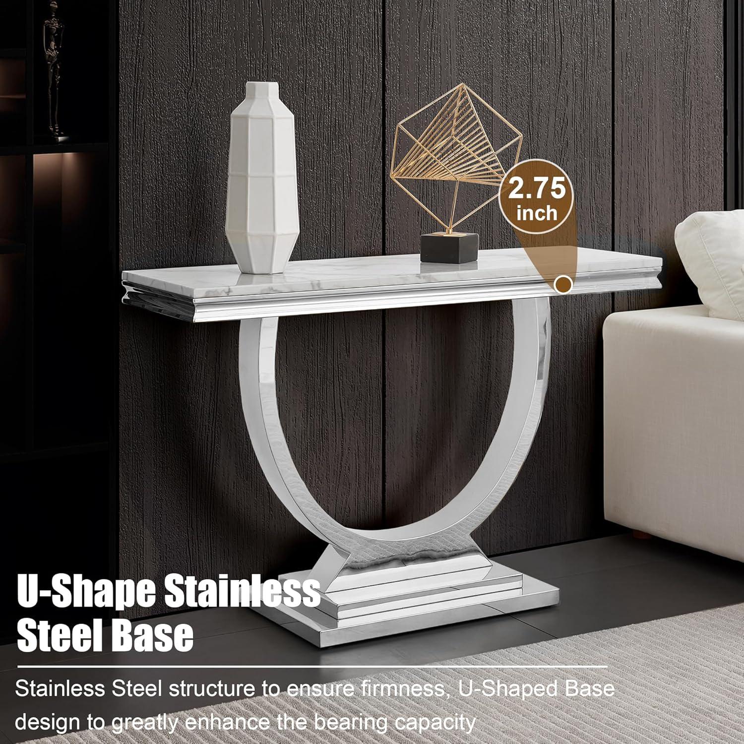 Rectangle Marble Coffee Table With Stainless Steel Base