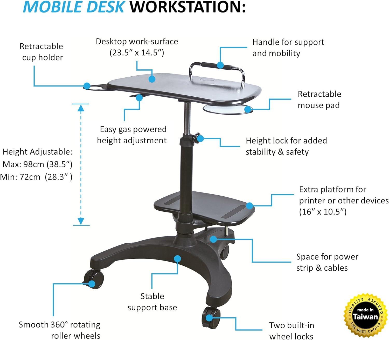 Aidata Sit/Stand Mobile Laptop Workstation w/Shelf