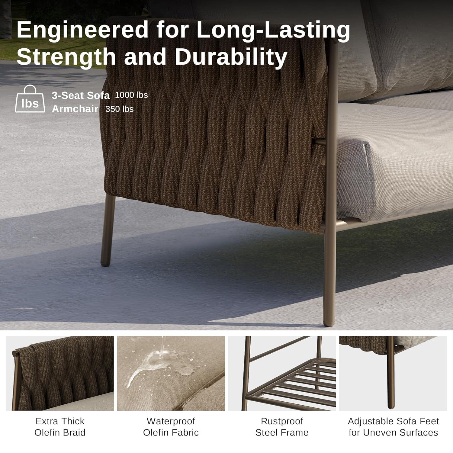 EAST OAK Patio Furniture Set 5 Pieces Sofa with Two Round Coffee Table  and Waterproof Thick Cushion Deep Seating
