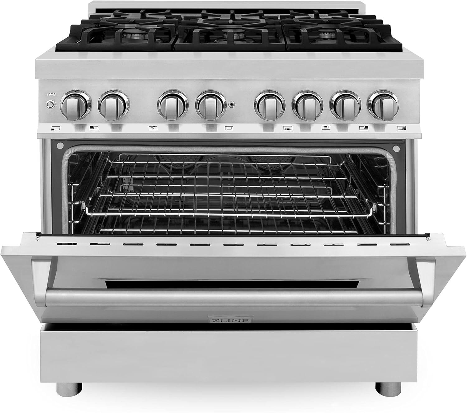 ZLINE 36 Inch Professional Dual Fuel Gas Range Electric Oven, Stainless Steel