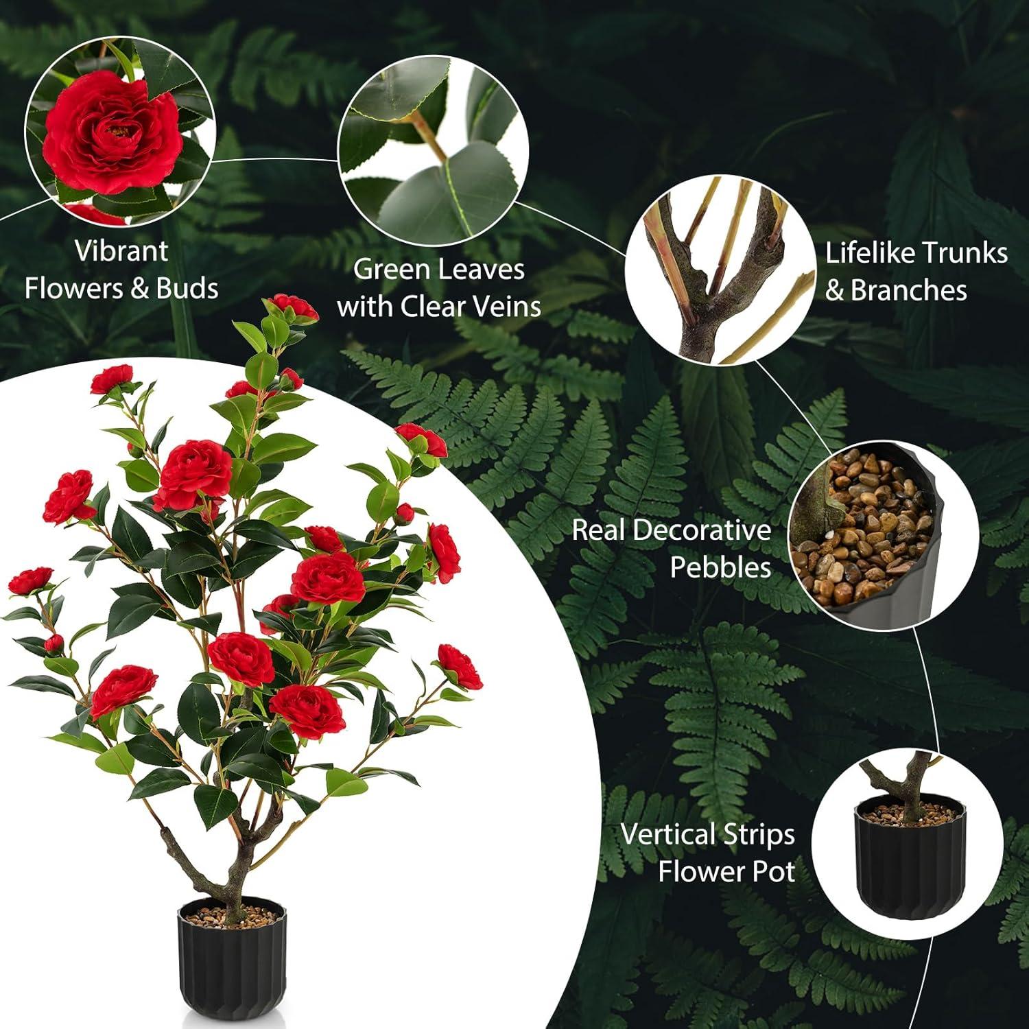 Primrue 38 In. Faux Camellia Tree In Pot Decorative Plant Indoor/Outdoor